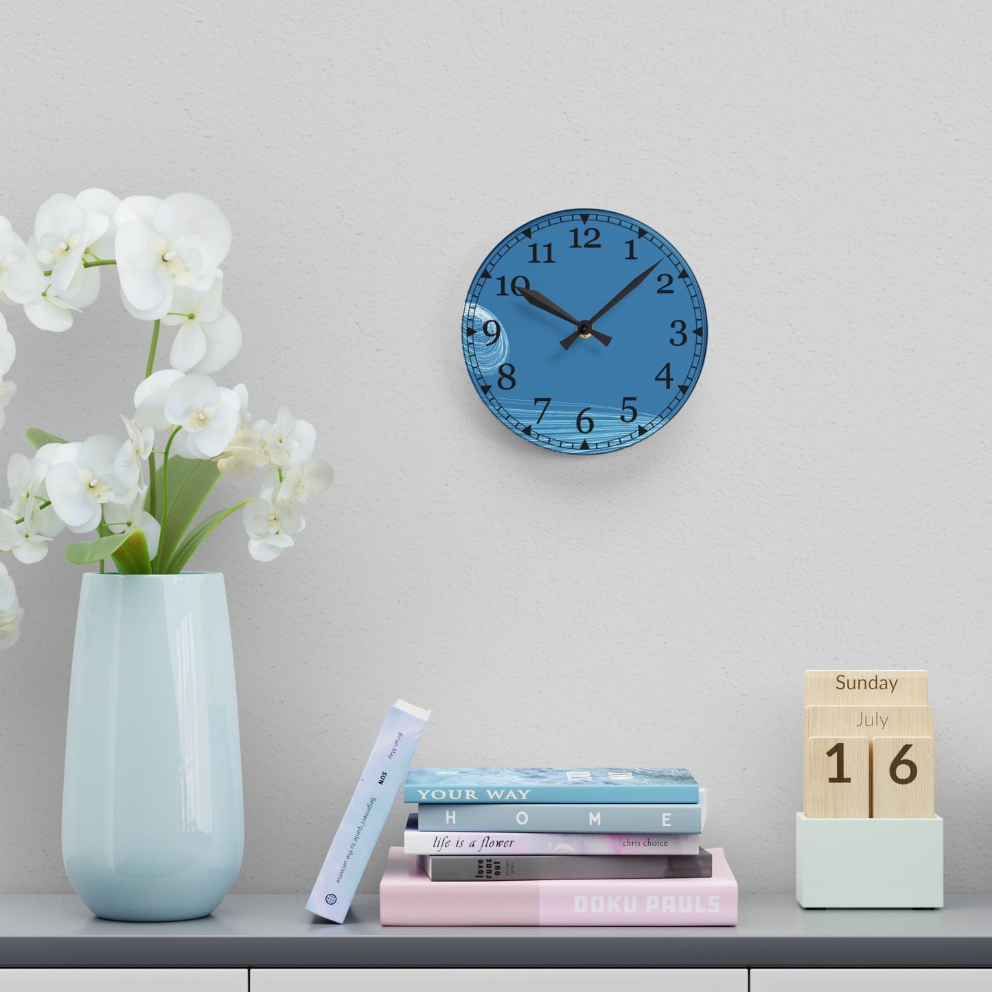 Blue Wave Acrylic Wall Clock — Modern Coastal Home Decor