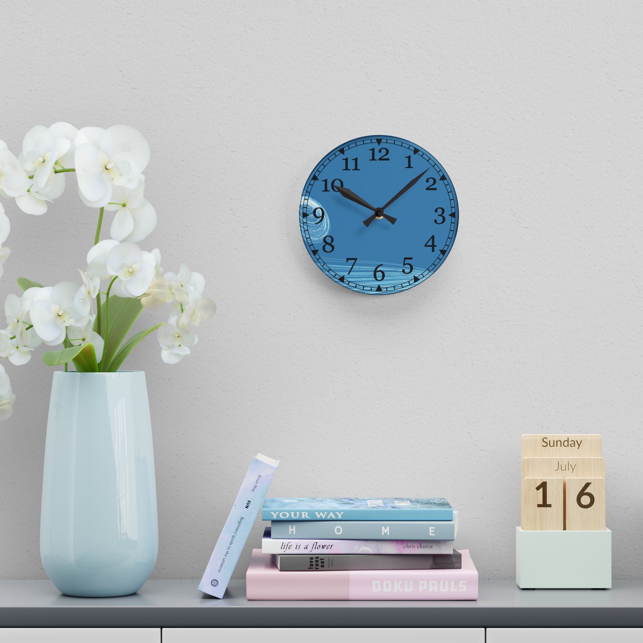 Blue Wave Acrylic Wall Clock — Modern Coastal Home Decor