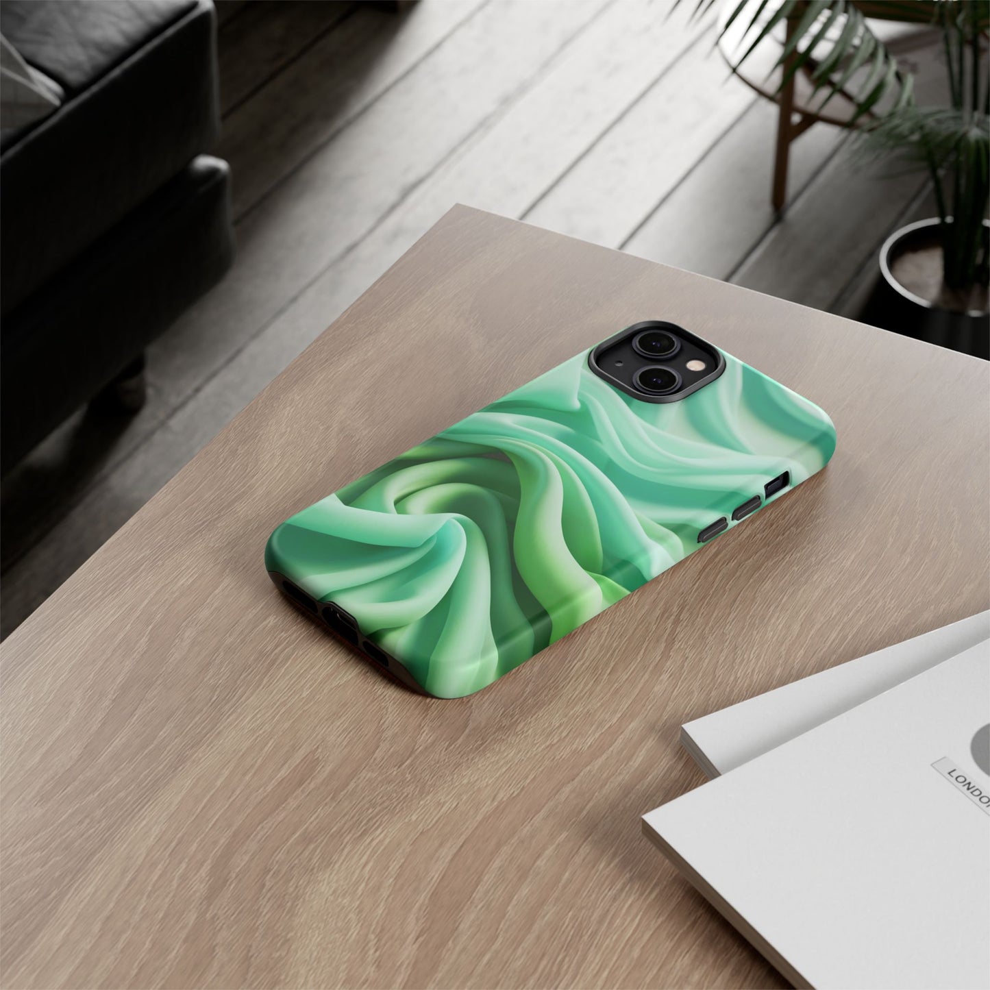 Stylish Phone Case, Tough Case, Green Abstract Design, Cell Phone Cover, Unique Gift, Trendy Accessory