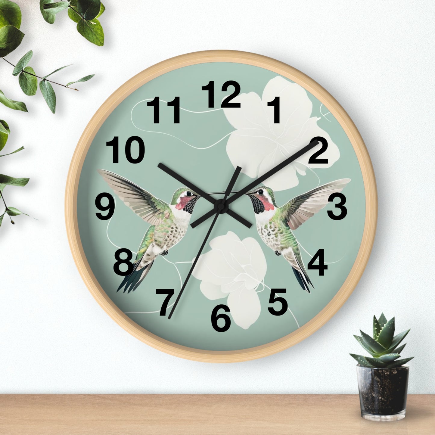 Hummingbird Floral Wall Clock | Mint Bird Clock