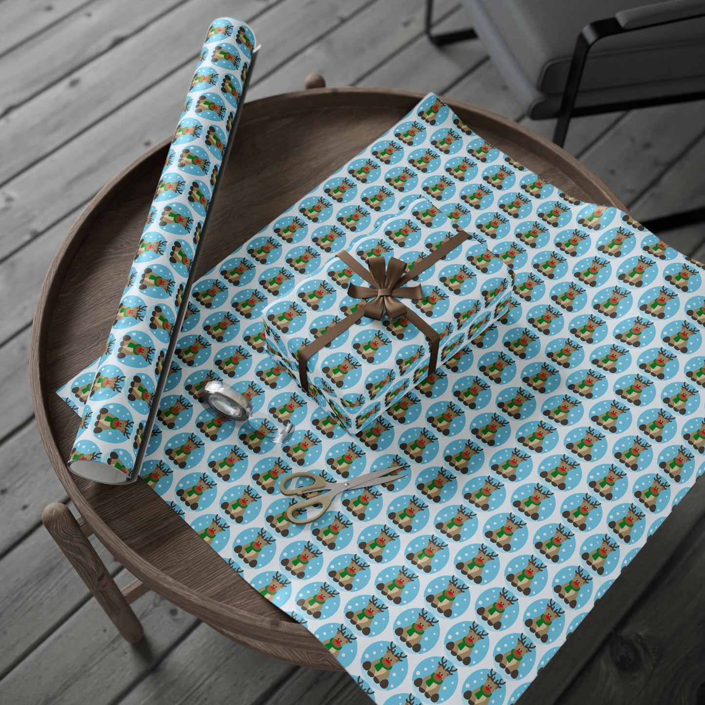 Wrapping Paper — Cheerful Reindeer Pattern Holiday Gift Wrap
