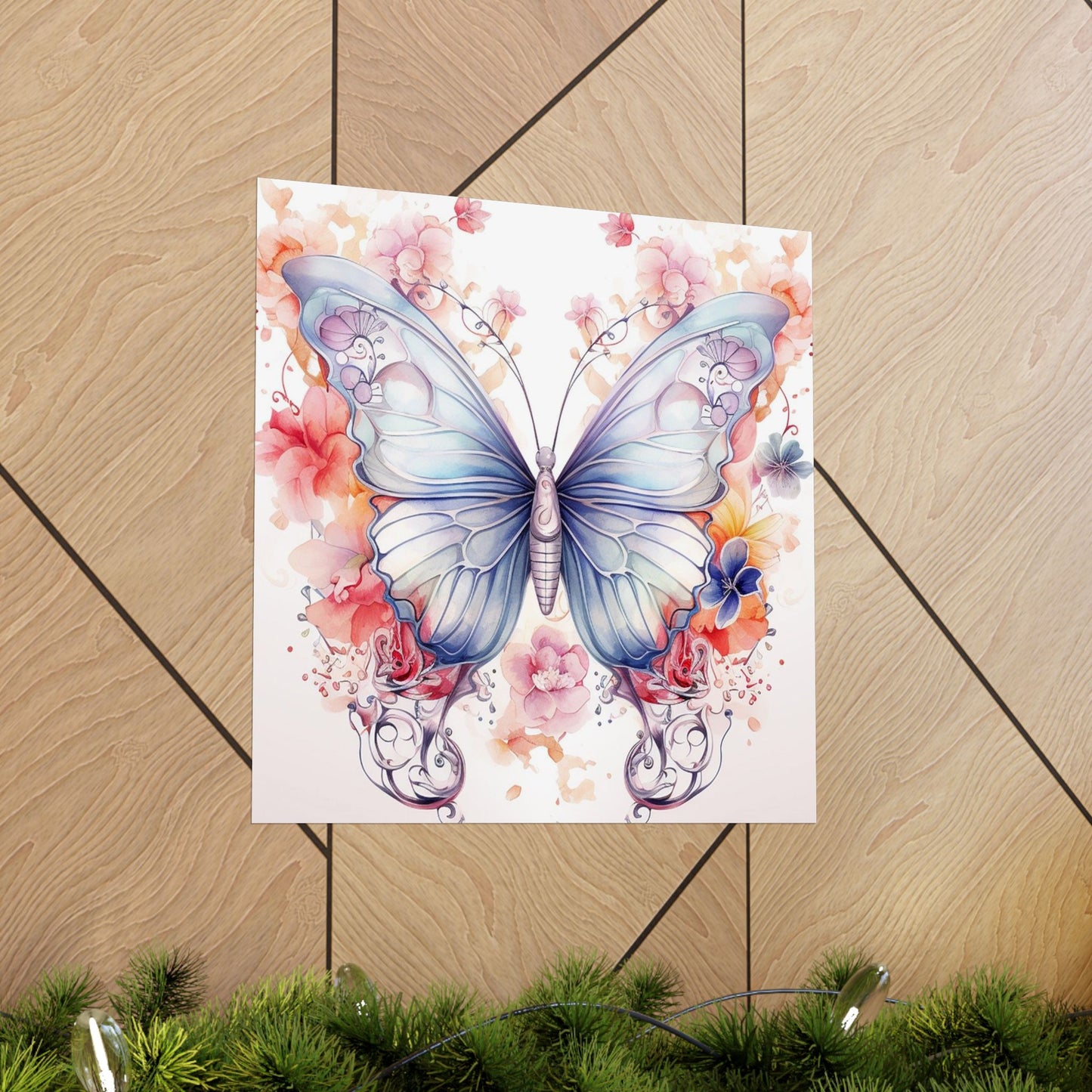 Butterfly Watercolor Wall Poster — Floral Pastel Matte Vertical Print