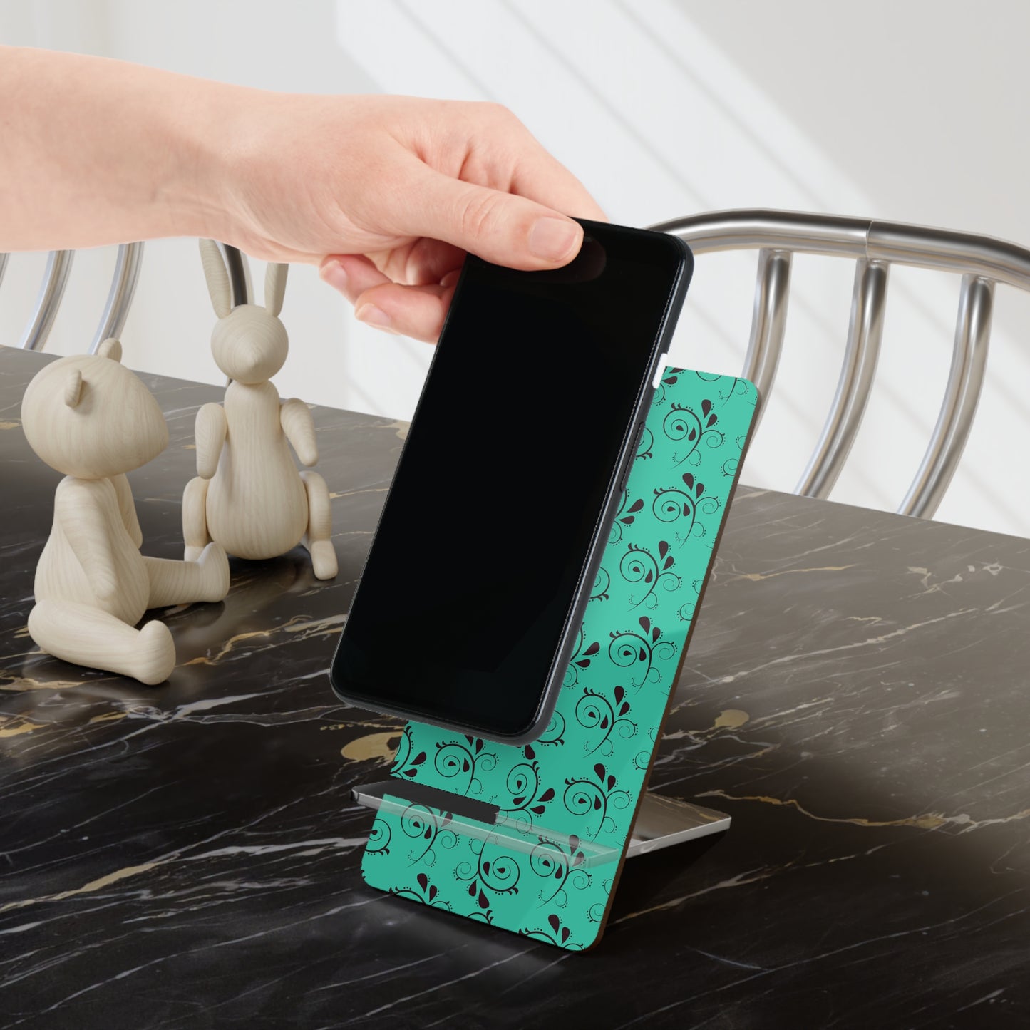 Teal Floral Smartphone Stand — Portable Mobile Display Dock