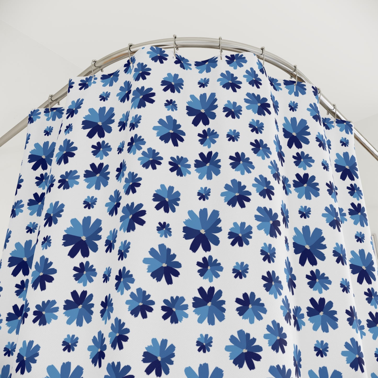 Floral Print Shower Curtain - Vibrant Bathroom Decor, Blue and White, Modern Home Accessory, Gift Idea for Housewarming, Nature Inspired