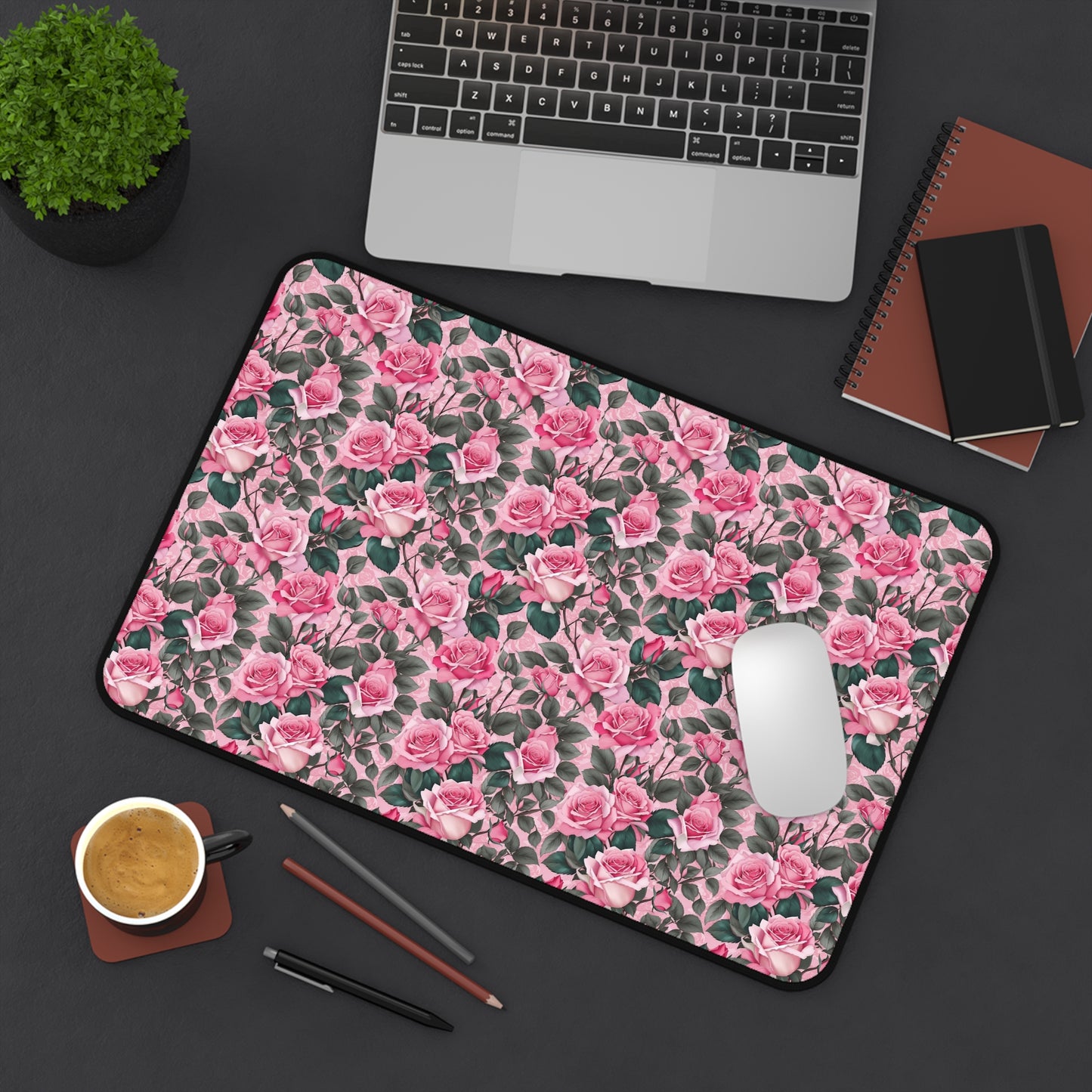 Floral Desk Mat, Elegant Workspace Decor, Gift for Her, Home Office Accessory, Mother's Day Gift, Pink Rose Design