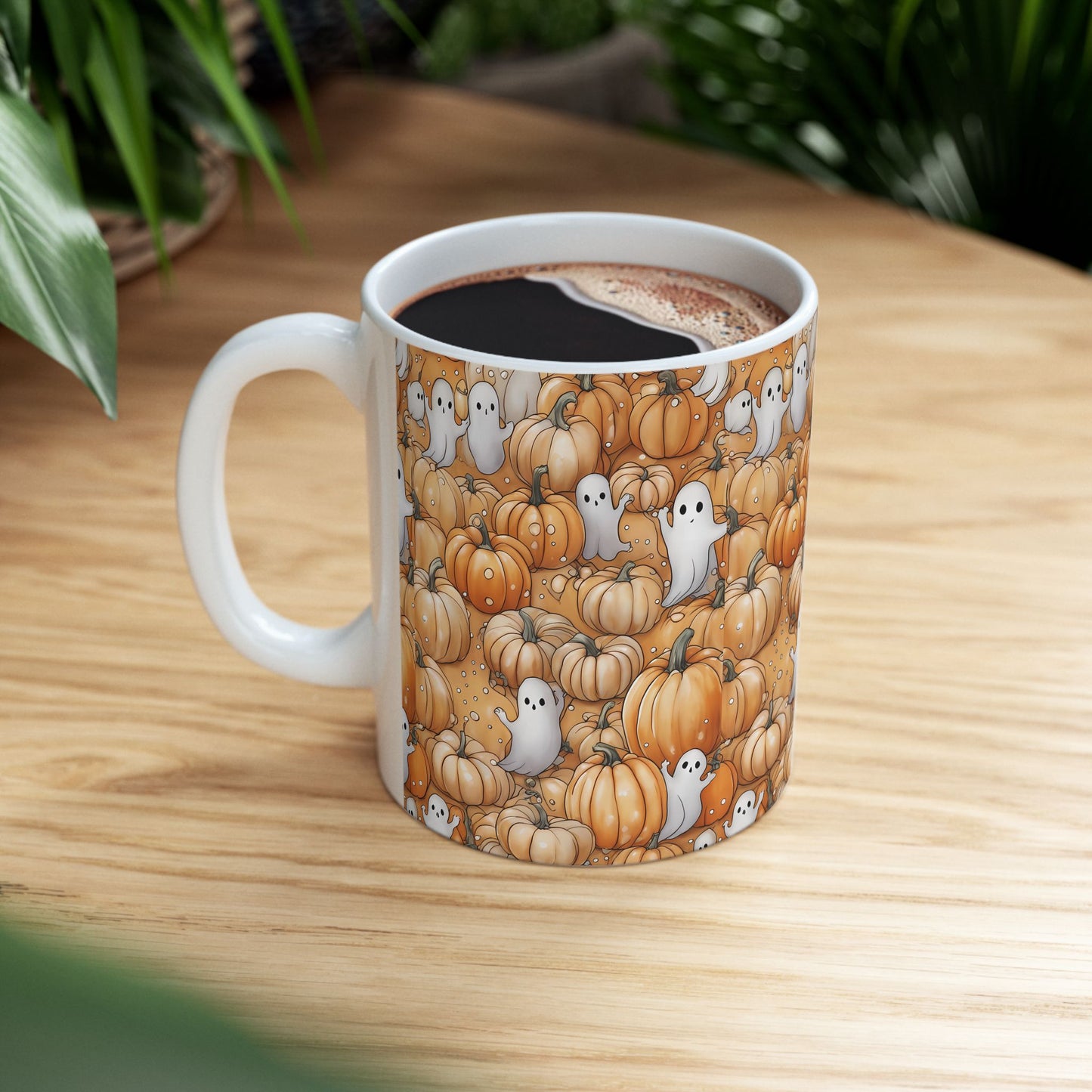 Ghostly Pumpkin Ceramic Mug for Fall Sips, Halloween Decor, Cozy Coffee Lover Gift, Cute Halloween Mug, Pumpkin Spice Mug