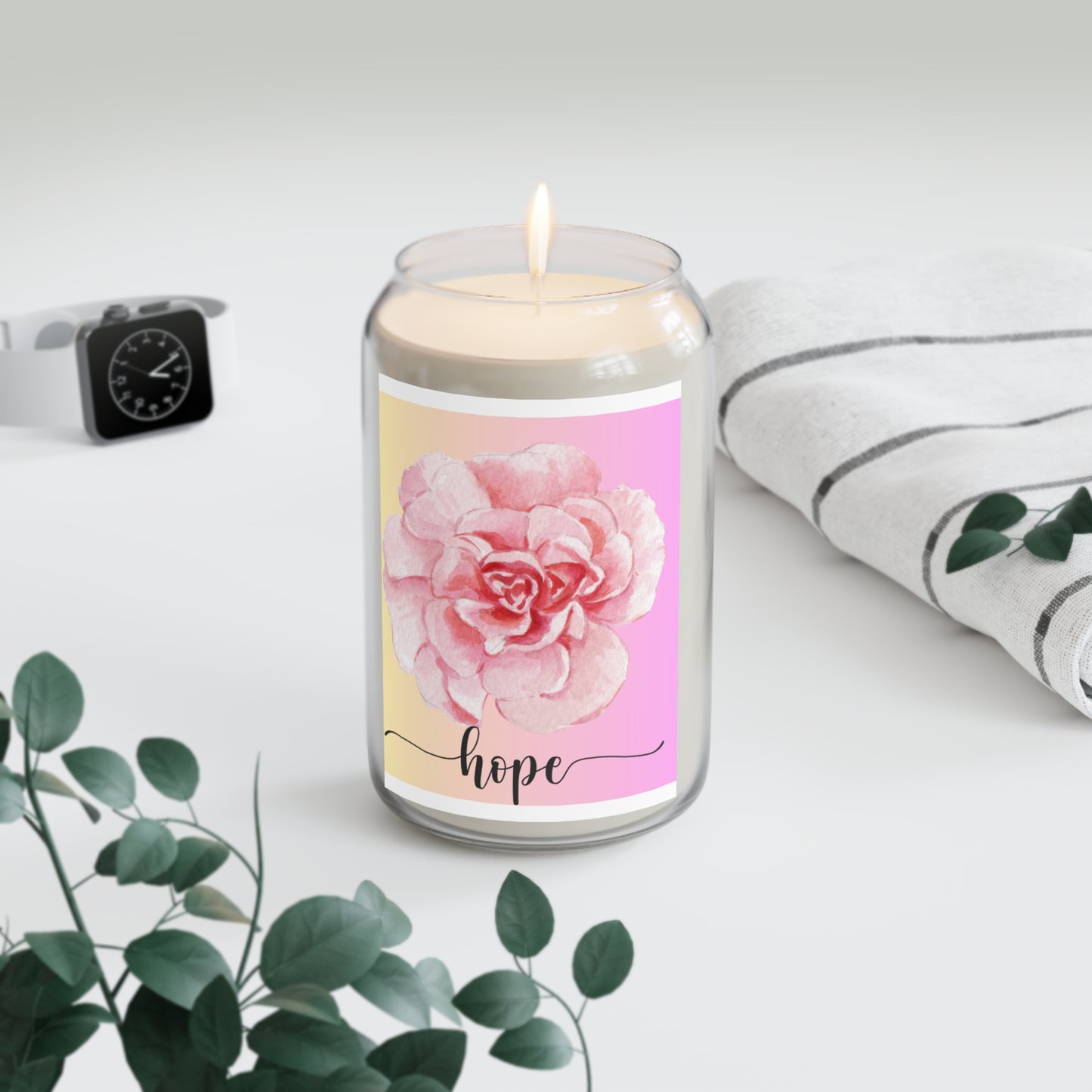 Hope Scented Candle, Aromatherapy Gift, Home Decor, Relaxation, Self-Care, Wellness, Pink Floral Candle