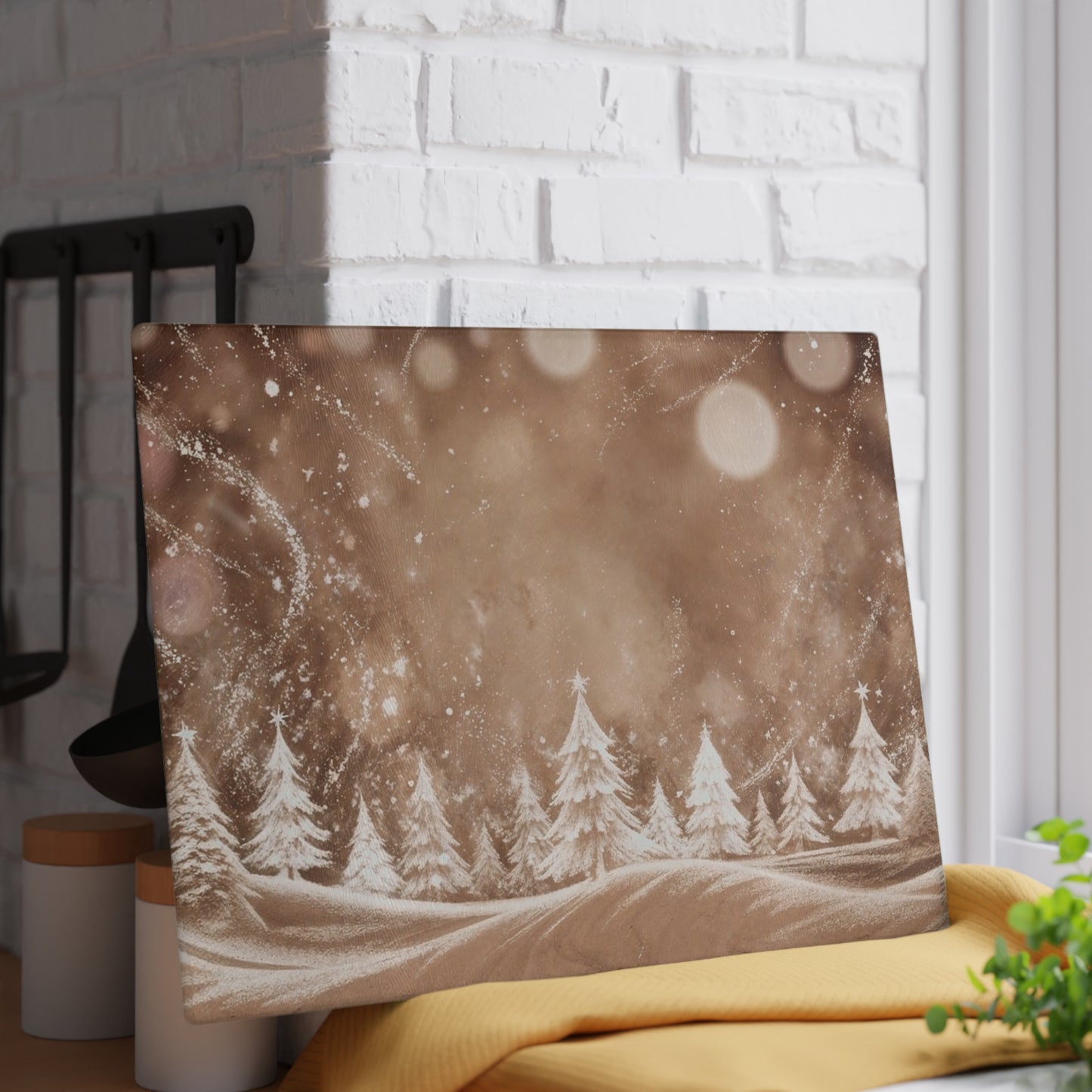 Winter Wonderland Glass Cutting Board – Snowy Pine Trees Holiday Kitchen Decor