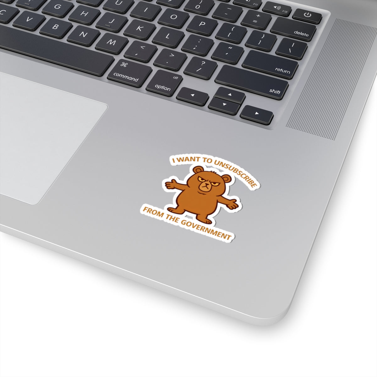 I Want to Unsubscribe from the Government Sticker — Funny Grumpy Bear Kiss-Cut Sticker