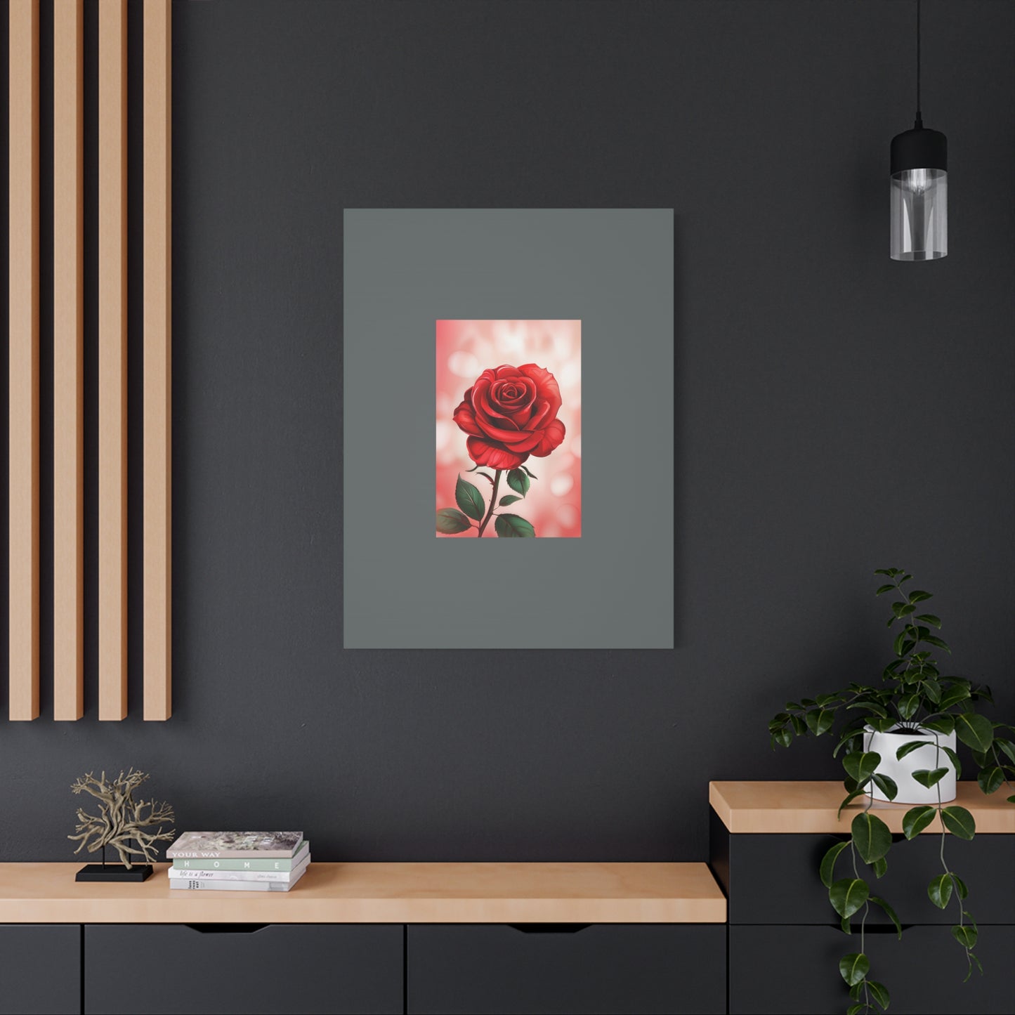 Red Rose Vertical Matte Canvas Print — Romantic Floral Wall Art