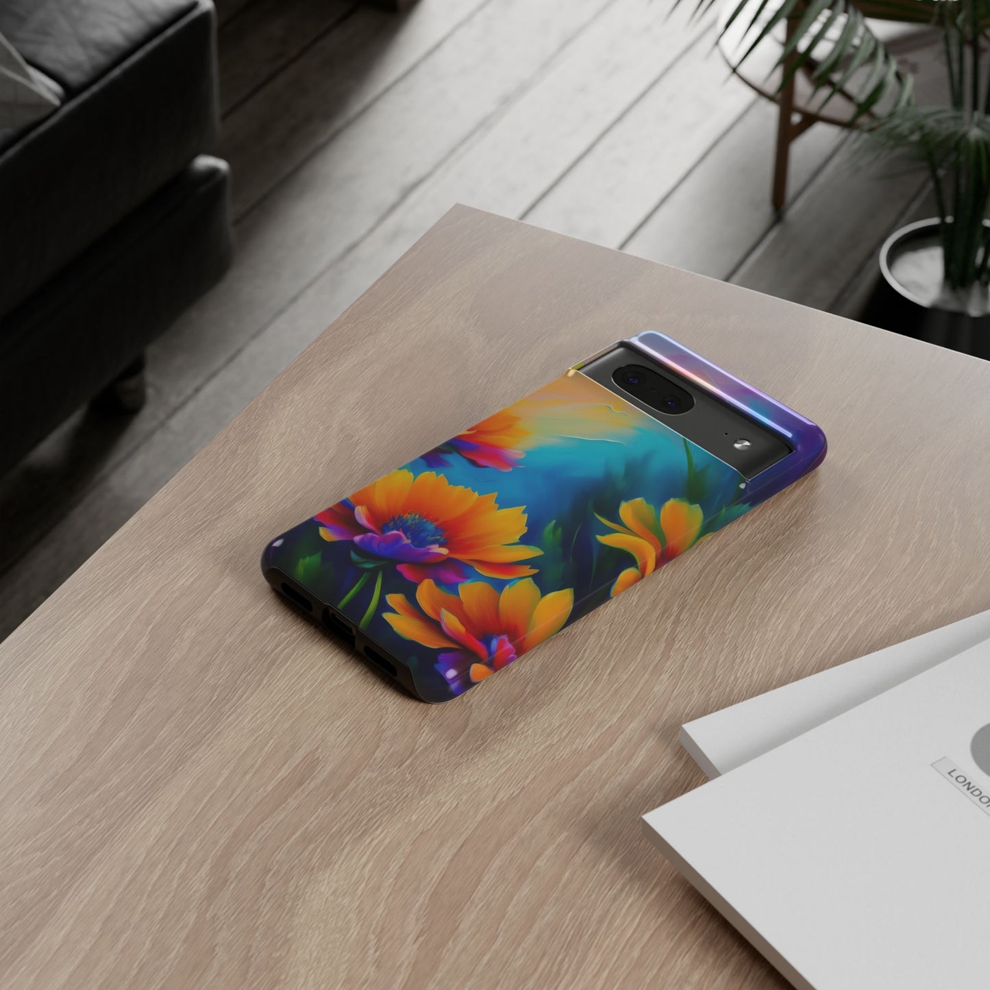 Floral Sunset Tough Phone Case — Vibrant Watercolor Flowers Protective Cover