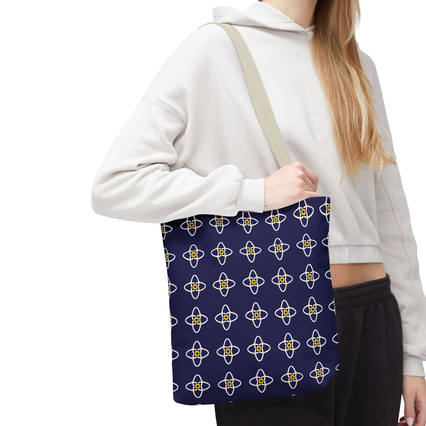 Navy Geo Floral Pattern Tote Bag — Reusable Everyday Shopping Tote
