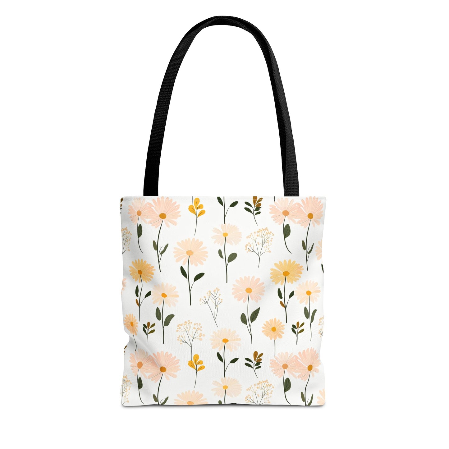 Floral Daisy Pattern Tote Bag — Pastel Spring Flowers All-Over Print