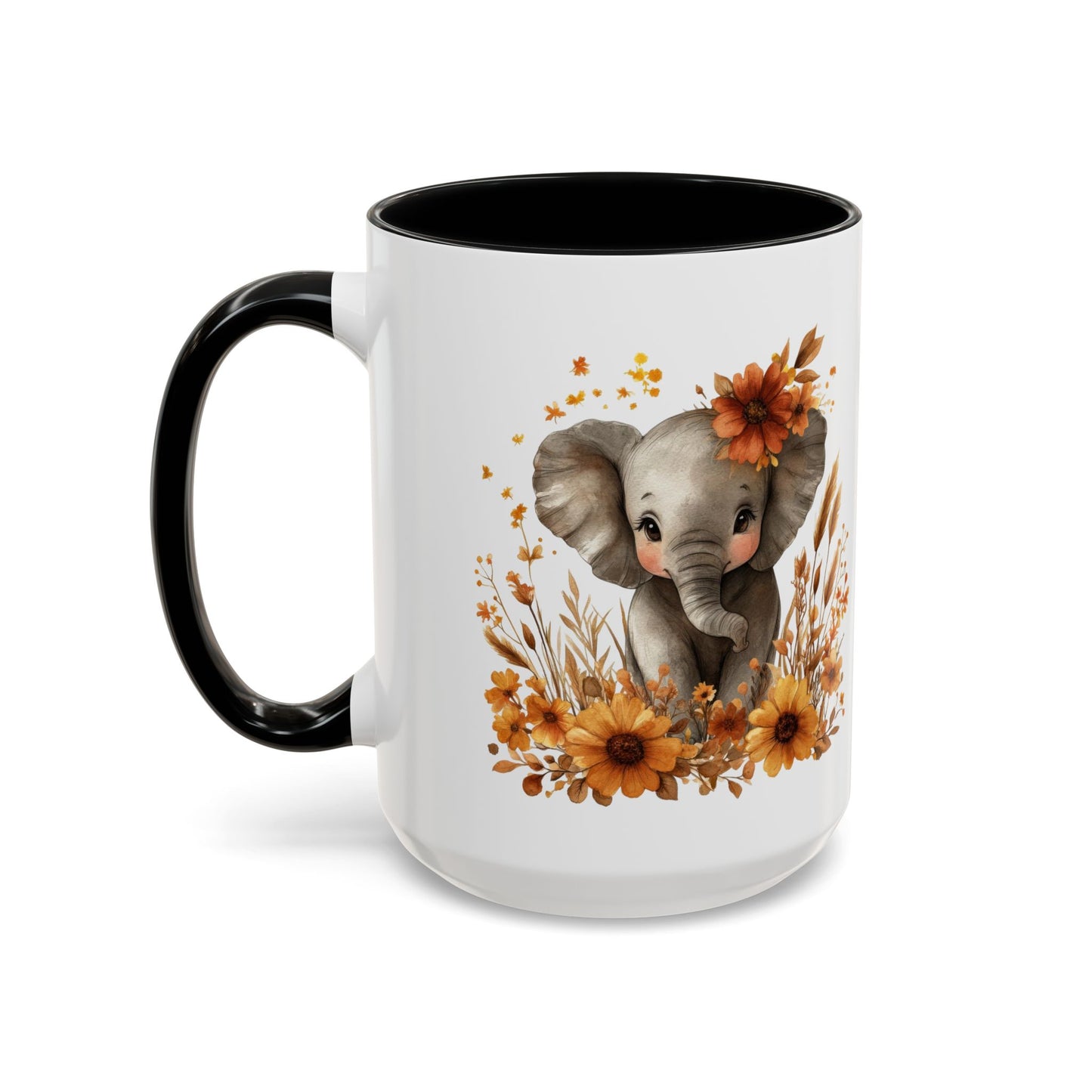 Adorable Elephant Floral Coffee Mug, Cute Animal Mug, Coffee Lover Gift, Kids Mug, Baby Shower Decor