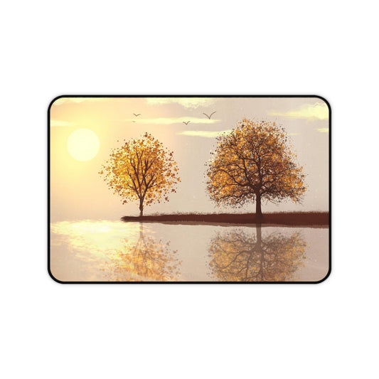 Autumn Reflection Desk Mat — শান্ত সূর্যাস্ত গাছের মাউস প্যাড