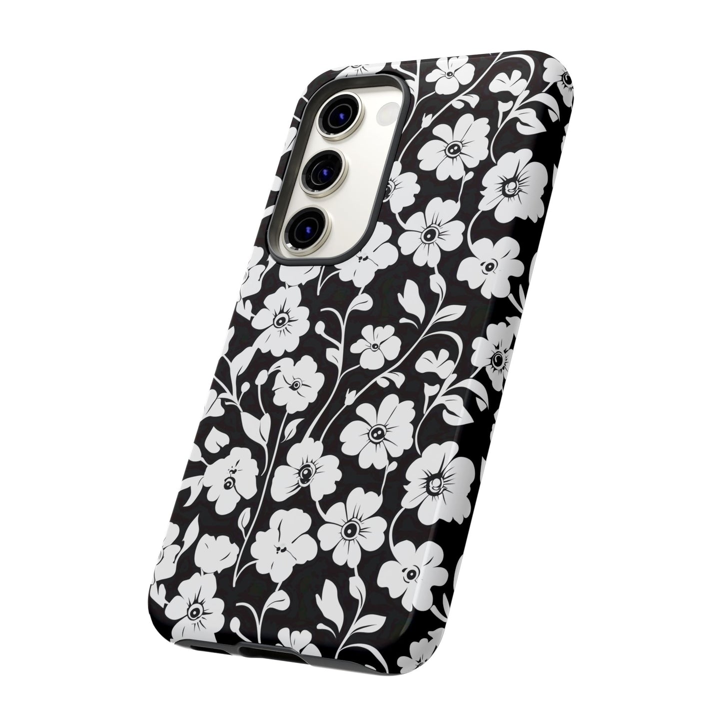 Floral Noir Tough Phone Case — Black & White Flower Protective Cover