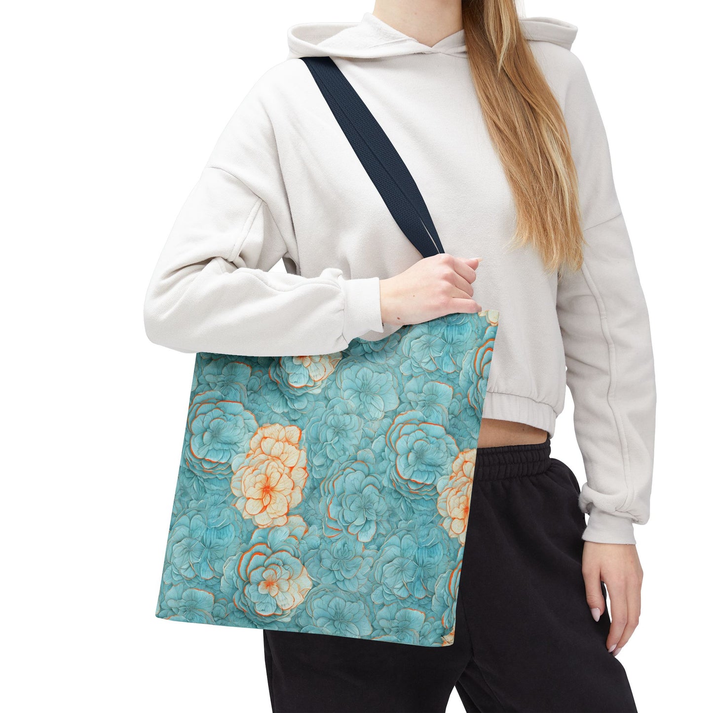 Floral Watercolor Tote Bag — Teal Succulent Pattern