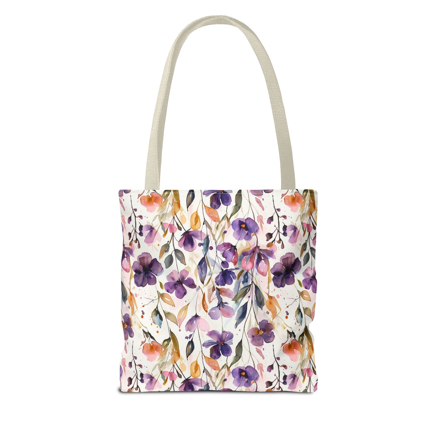 Floral Watercolor Tote Bag — Purple & Orange Botanical All-Over Print