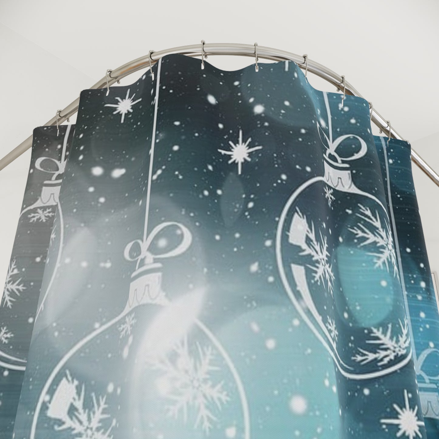 Christmas Shower Curtain with Snowflakes and Ornaments | Holiday Bathroom Decor, Merry Christmas Gift, Festive Home Accessory