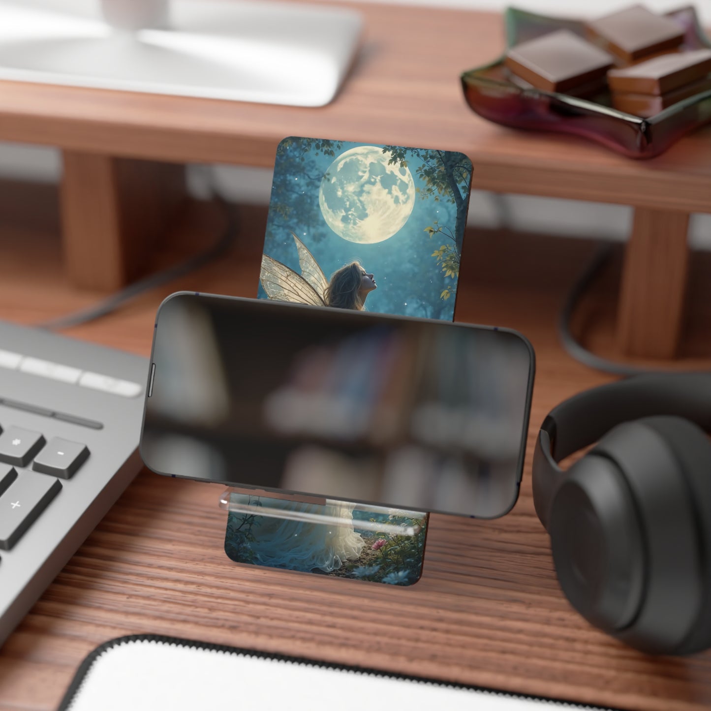 Fairy Moon Smartphone Stand, Decorative Phone Holder, Gift for Her, Home Office Décor, Unique Desk Accessory, Fairy Garden Inspiration