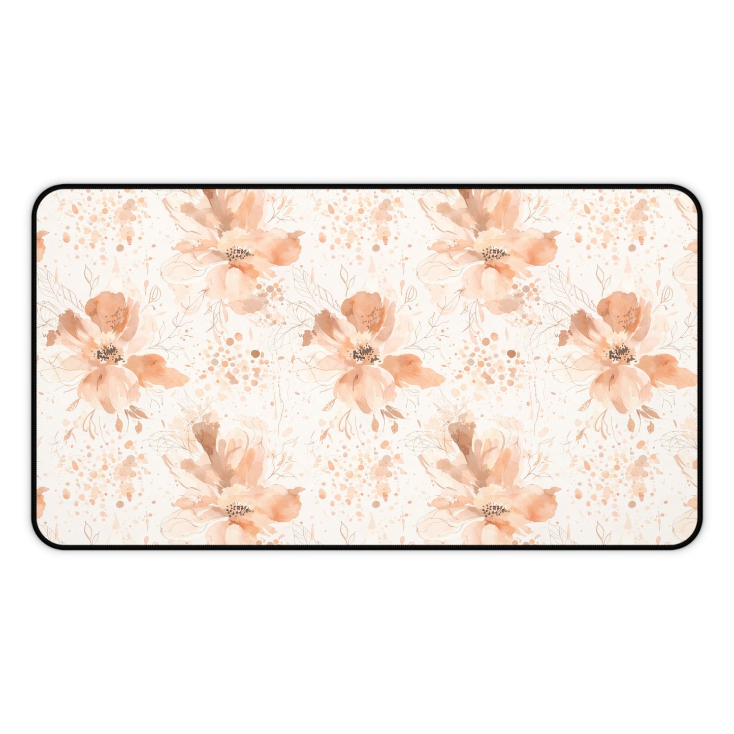Floral Desk Mat — Soft Peach Watercolor Blossoms Mouse Pad