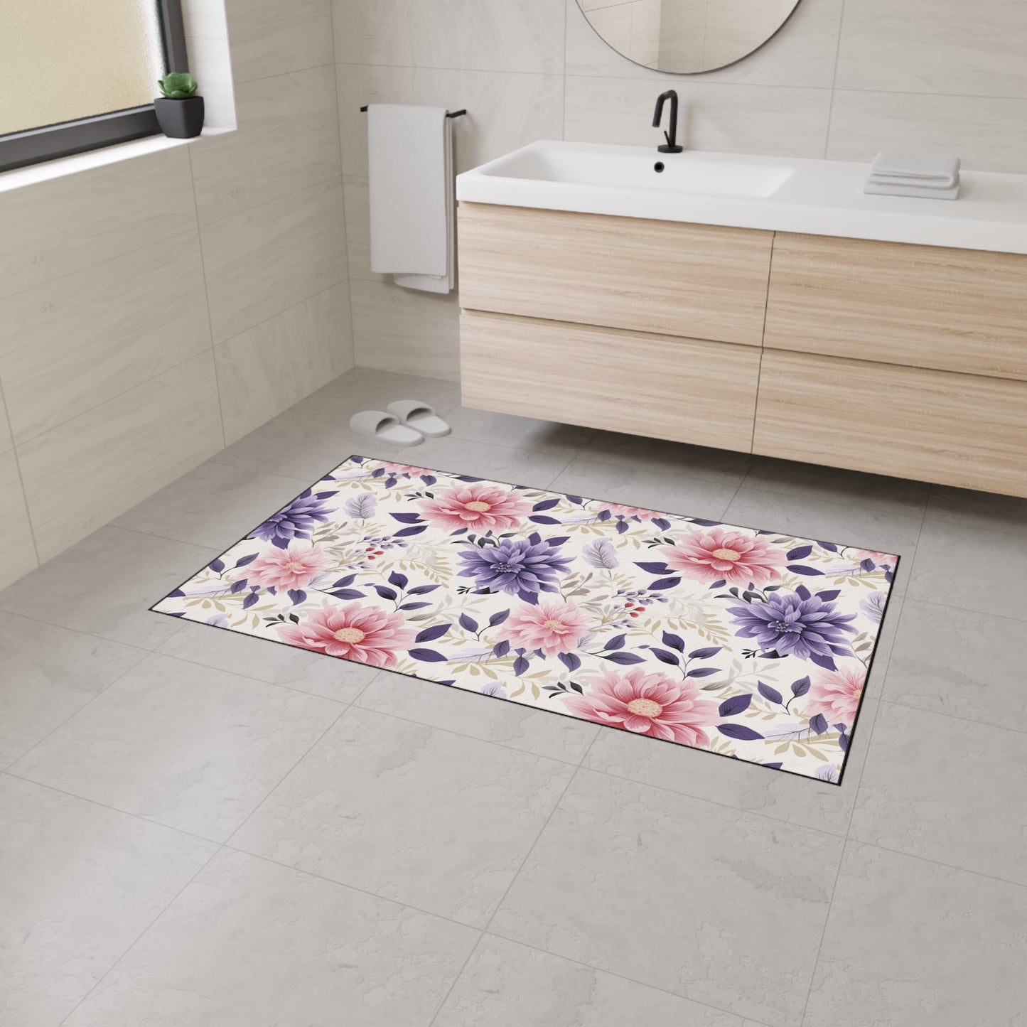 Floral Heavy-Duty Floor Mat — Pink & Purple Dahlia Entry Rug