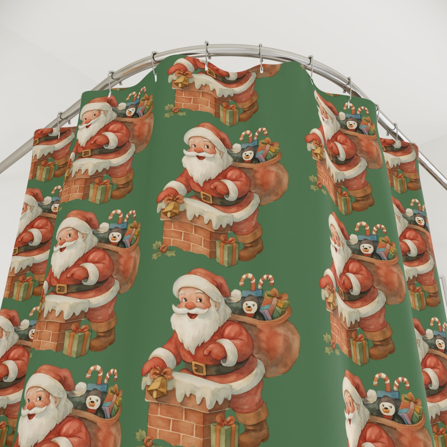 Festive Santa Shower Curtain - Holiday Decor, Christmas, Bathroom Accessory, Gift for Her, Seasonal Home Decoration