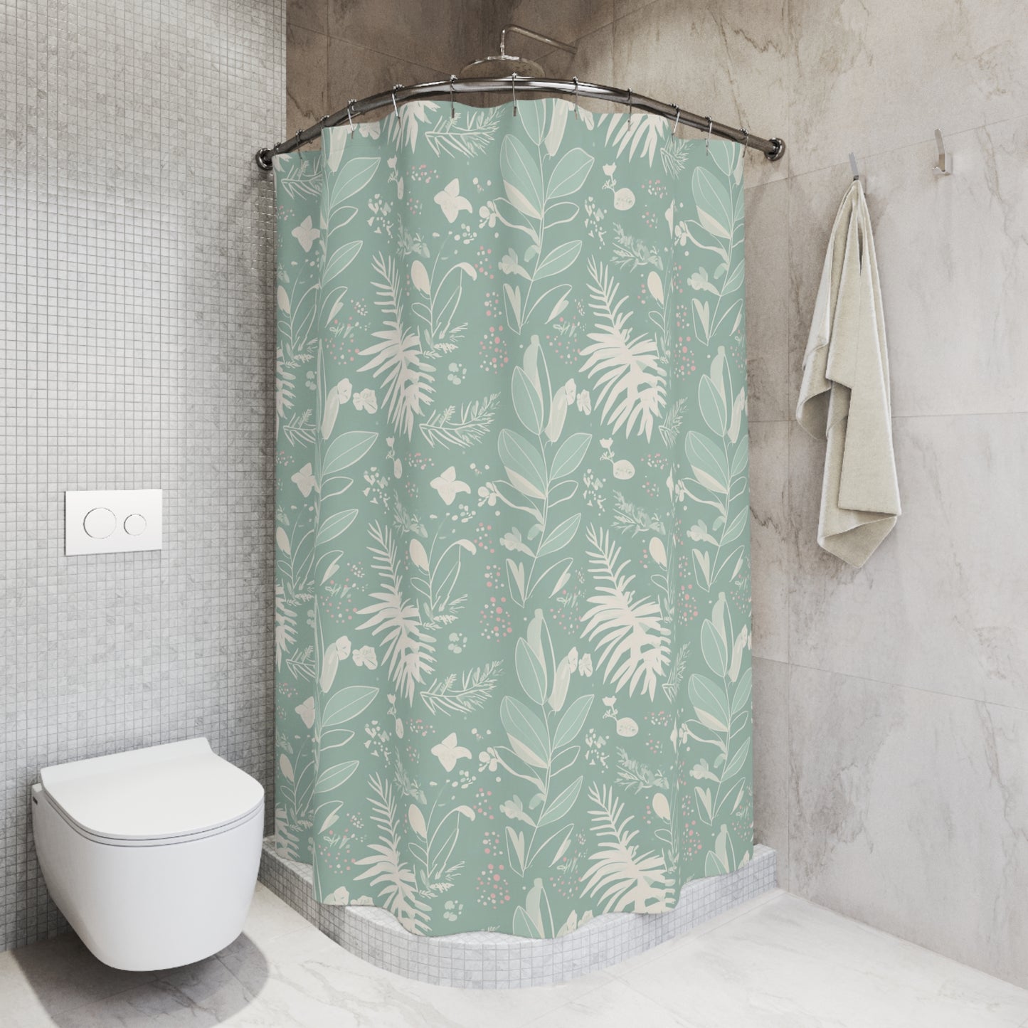 Botanical Leaf Shower Curtain — Mint Green Floral Bathroom Decor