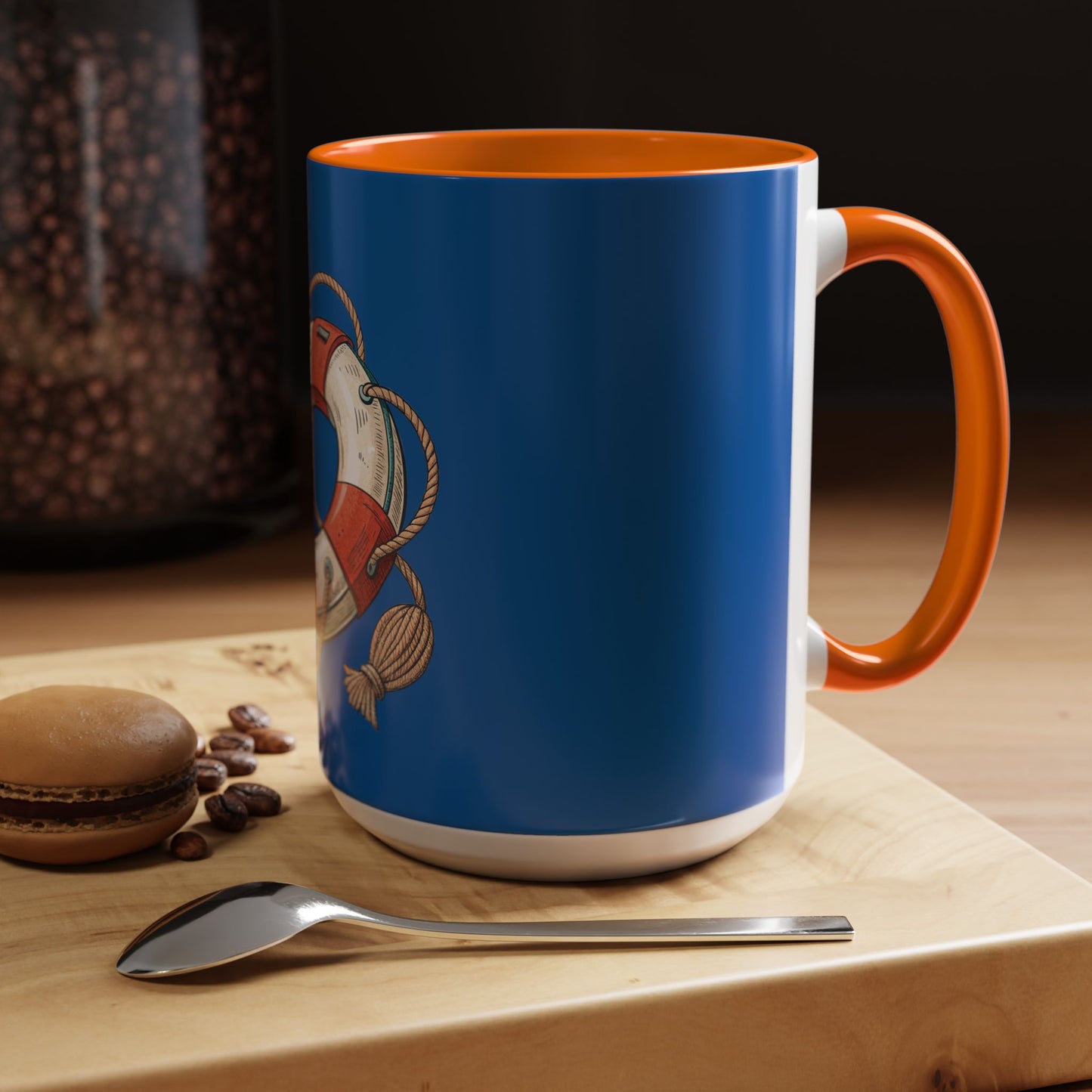Lifesaver Accent Coffee Mug - Nautical Gift, Beach Decor, Sailor's Coffee Cup, Ocean Lover Mug, Summer Vibes