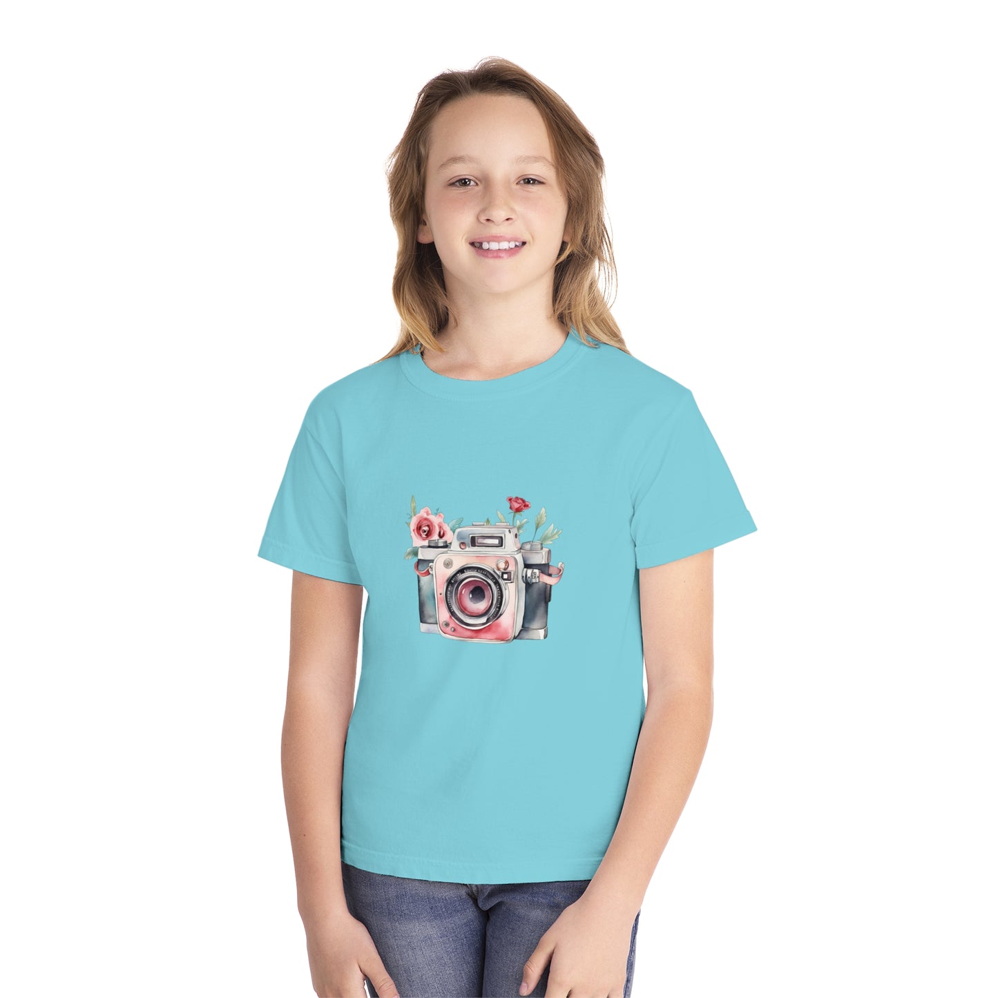 Floral Camera Youth Tee, Cute Teen Shirt, Photography Lover Gift, Artistic Kids Apparel, Unique Youth T-Shirt, Spring or Summer Style