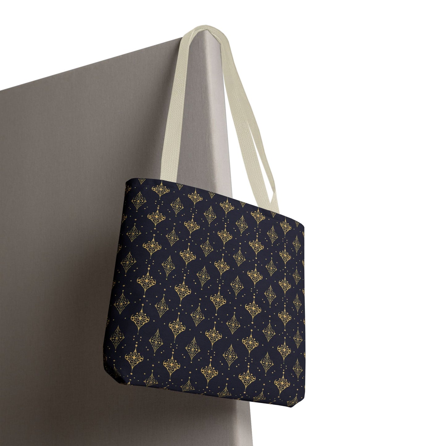Navy & Gold Art Deco Tote Bag — Elegant Geometric Pattern All-Over Print