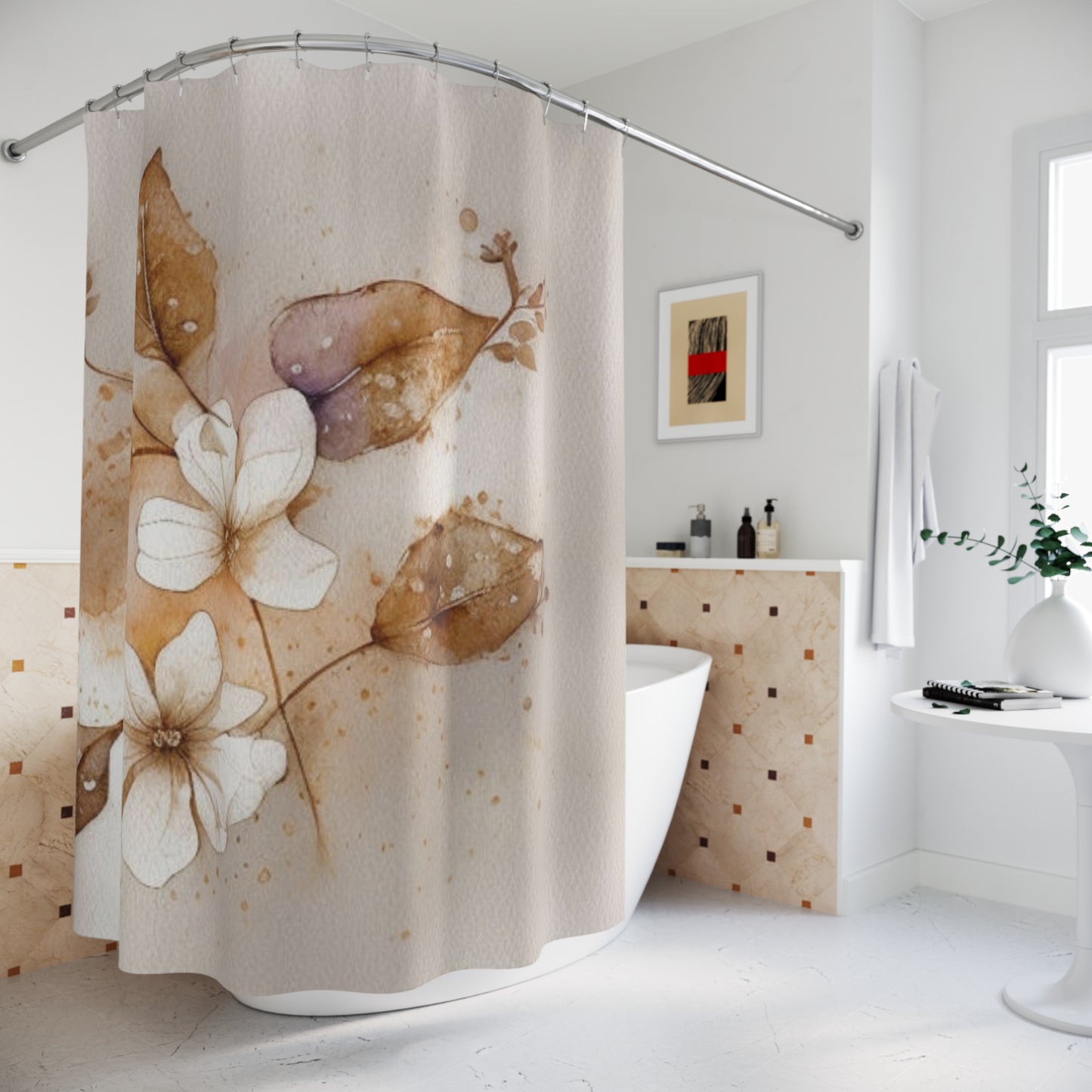 Botanical Floral Shower Curtain — Watercolor Magnolia Design