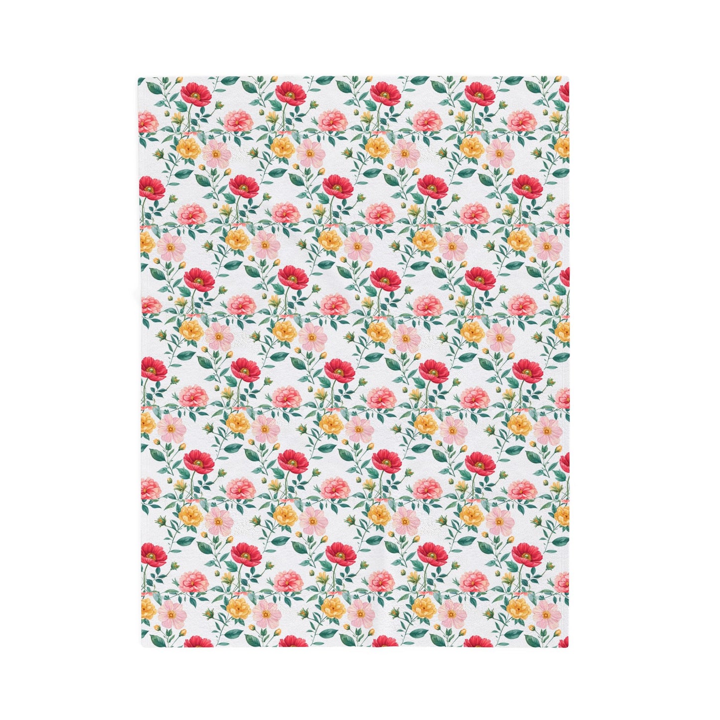 Floral Velveteen Plush Blanket — Pink & Yellow Rose Pattern