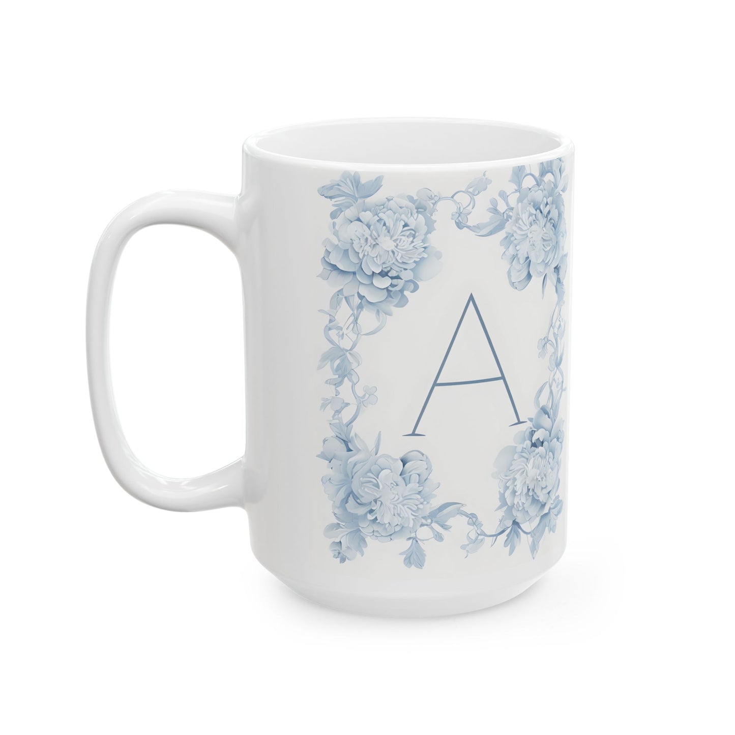 Blue Floral Monogram Ceramic Mug (11oz/15oz)