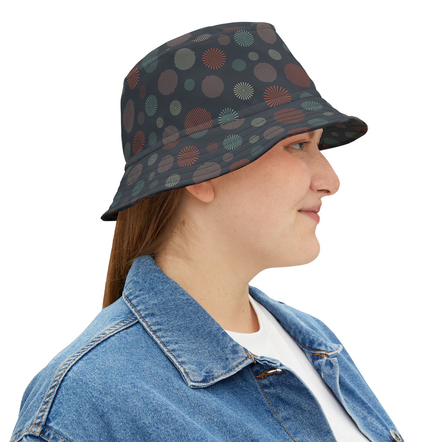 Bucket Hat — Dark Confetti Dot Pattern, Stylish Sun & Festival Accessory