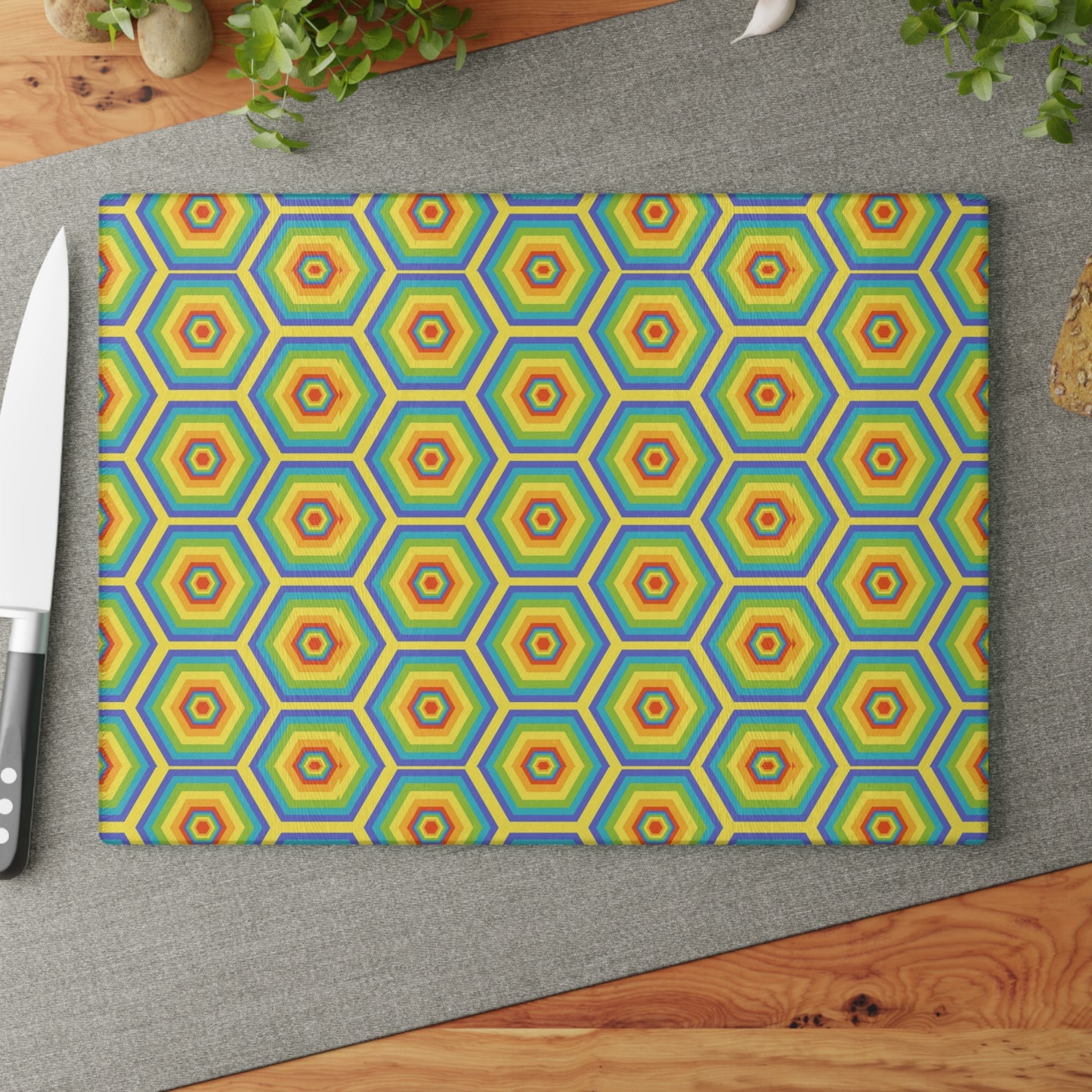 Bright Honeycomb Glass Cutting Board, Kitchen Decor, Unique Gift, Eco-Friendly, Housewarming, Colorful Cookware