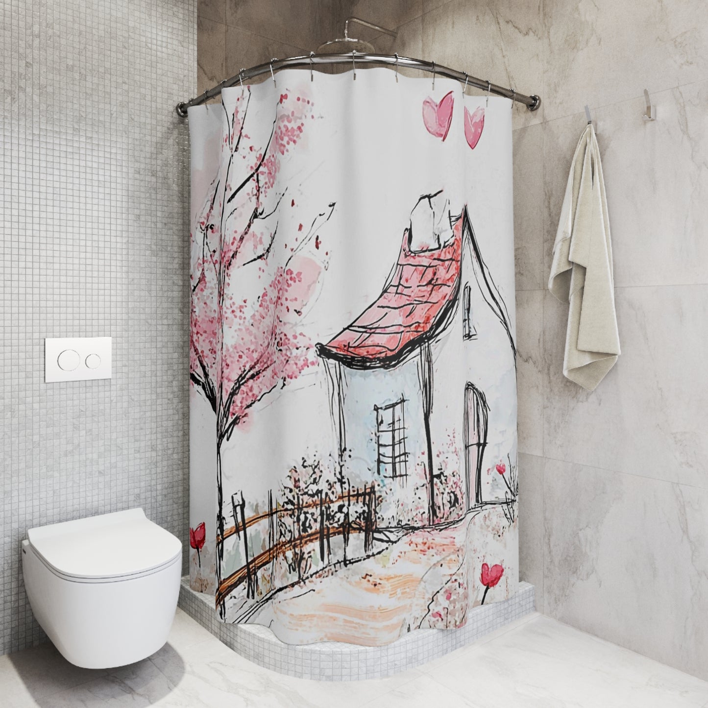 Charming Cottage Pink Blossom Shower Curtain