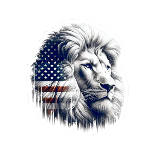 American Flag Lion Kiss-Cut Sticker — Patriotic Lion Decal for Laptop, Water Bottle