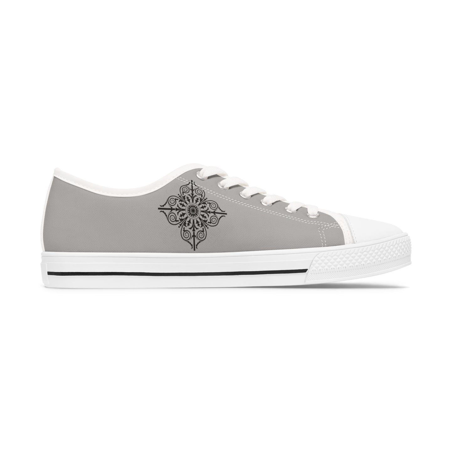 Women's Low Top Sneakers — Gray Tile Mandala Casual Canvas Shoes