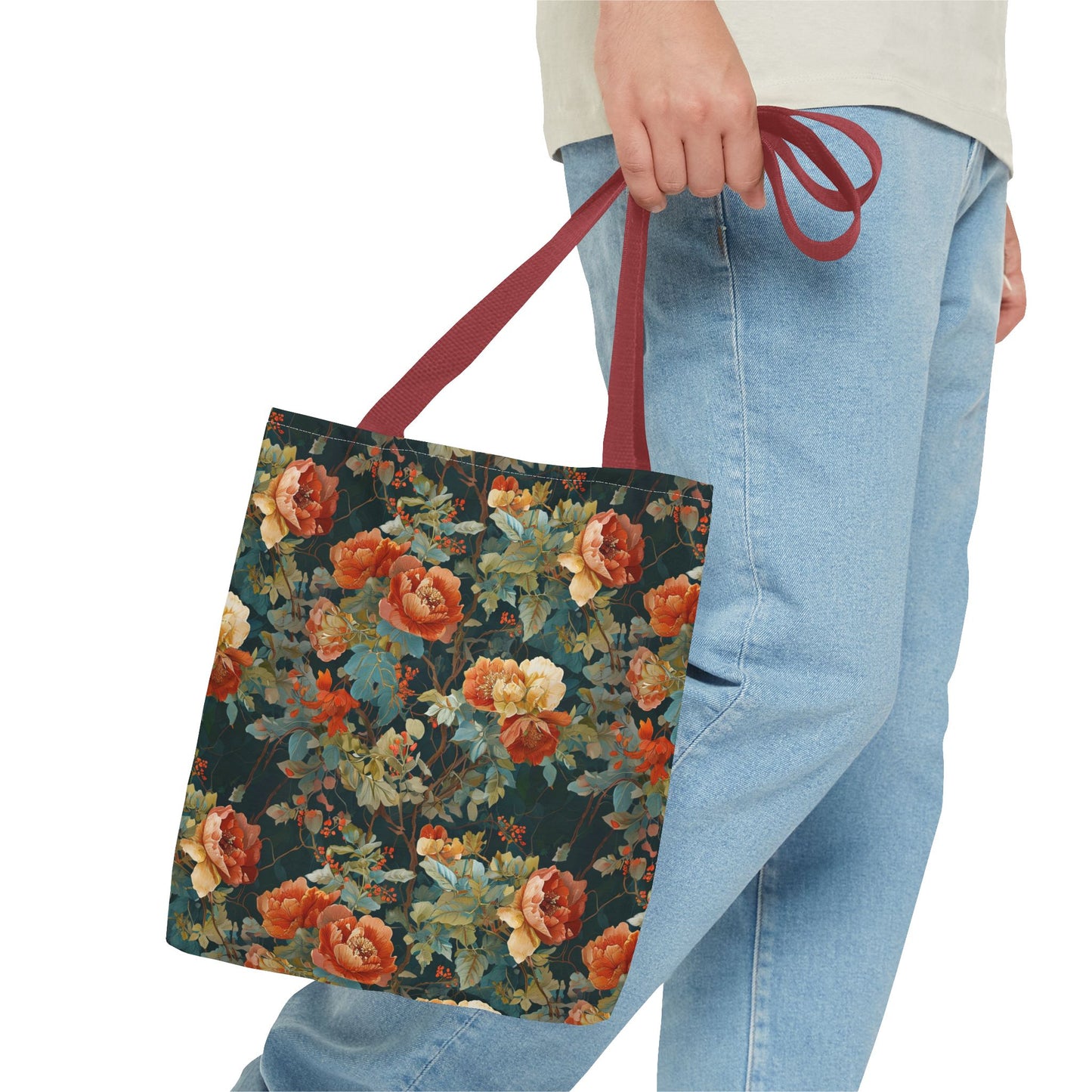 Vintage Rose Floral Tote Bag – Dark Botanical All-Over Print