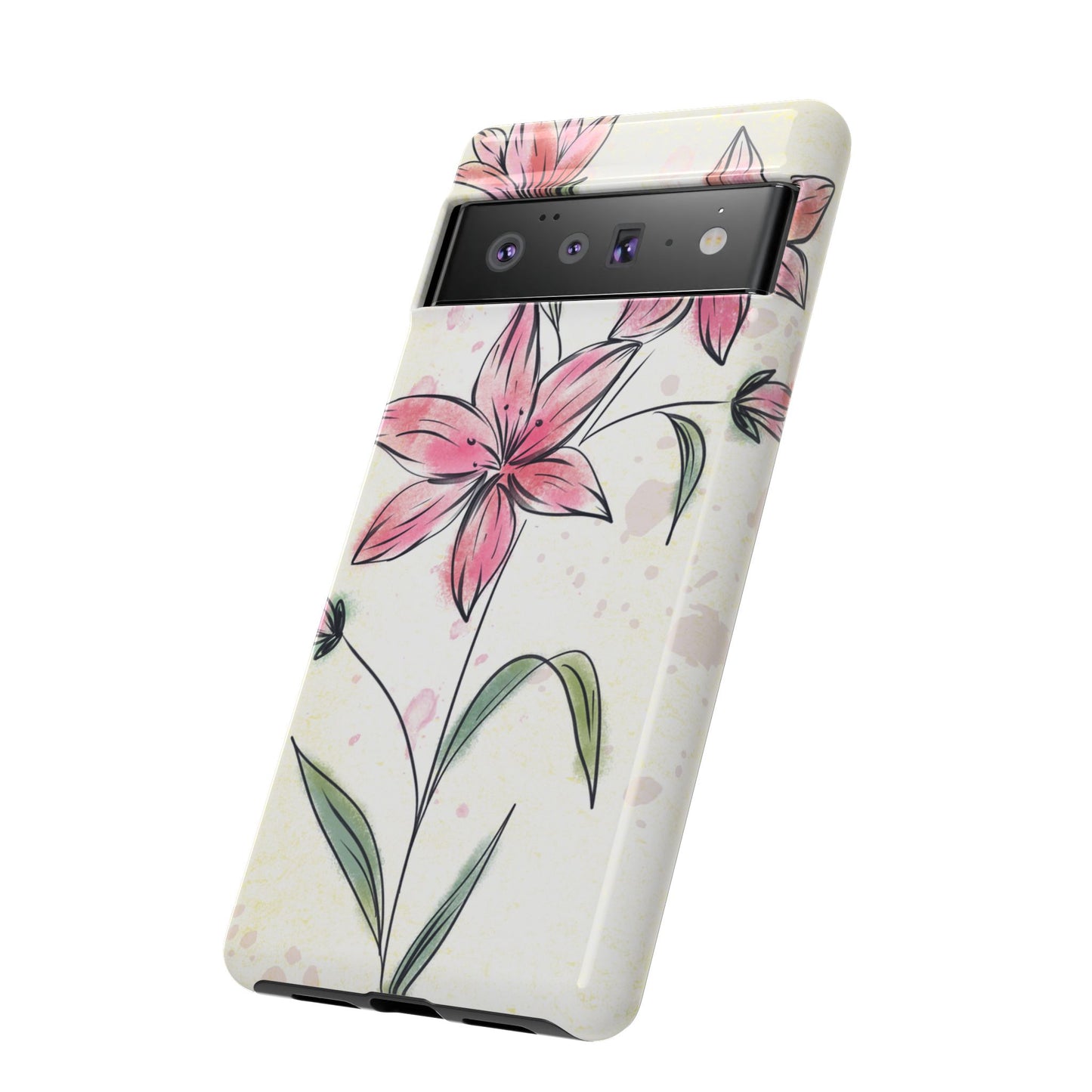 Floral Phone Case with Elegant Pink Lilies, Cute Floral Accessories, Phone Protection, Gift for Her, Stylish Cell Phone Cover