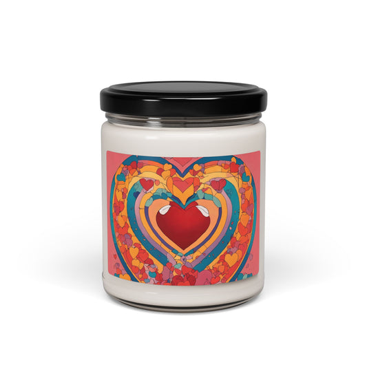 Heart Art Soy Candle — 9oz Scented Jar (Colorful Retro Heart Design)