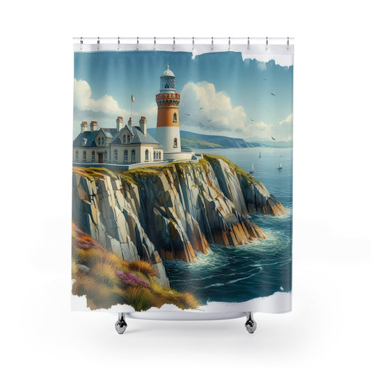 Coastal Lighthouse Shower Curtain, Nautical Bathroom Decor, Ocean Theme, Summer Vibe, Beach House Gift, Vintage Lantern Design