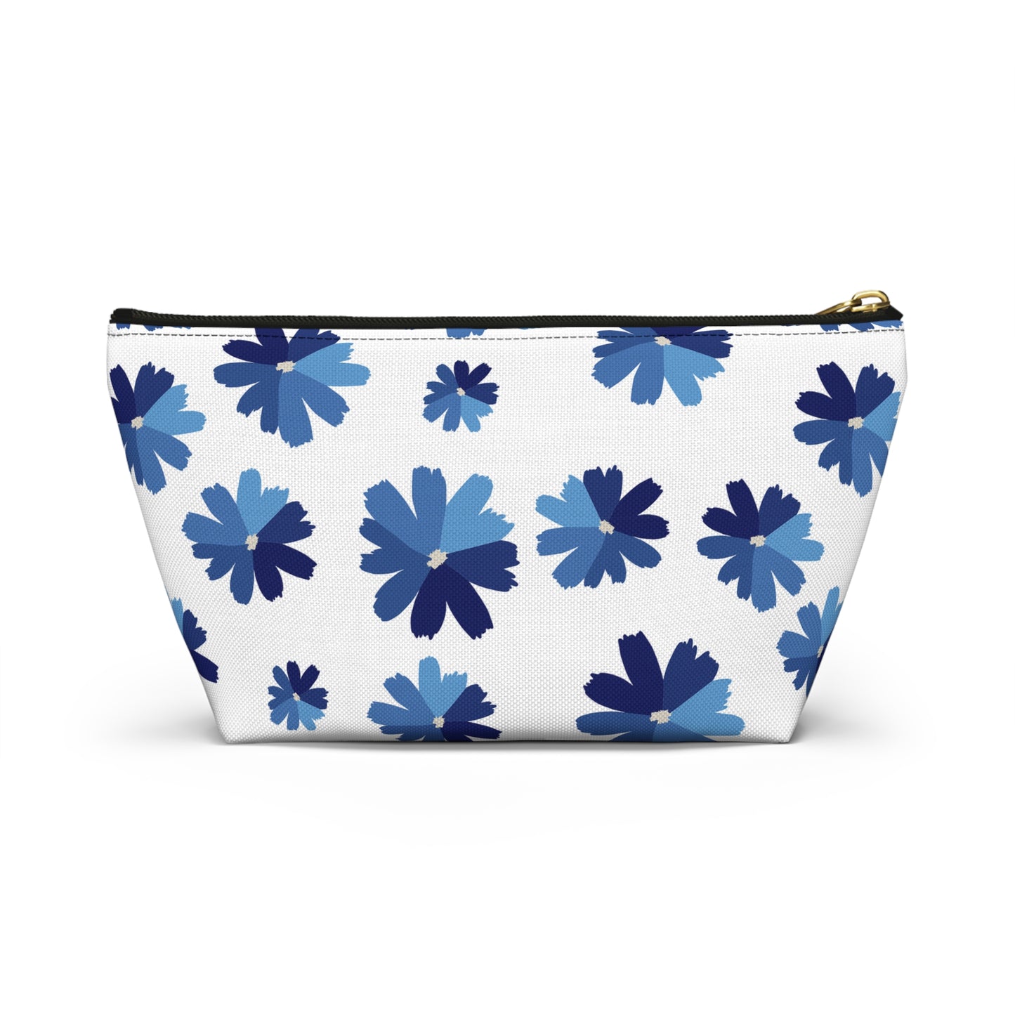 Blue Floral Accessory Pouch for Organizing Essentials, Cosmetic Bag, Travel Makeup Pouch, Gift Idea for Flower Lovers, Eco-Friendly
