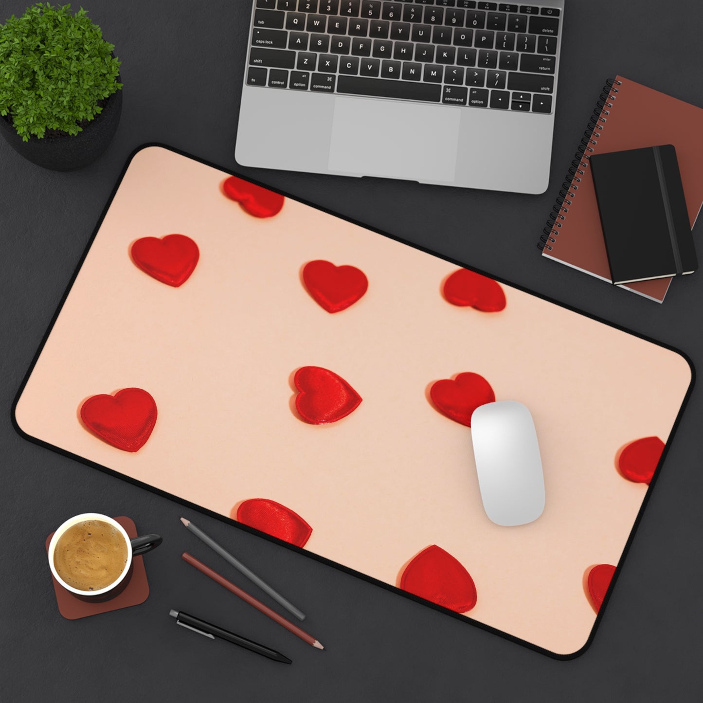 Desk Mat - Scattered Red Hearts Valentine Mouse Pad for Romantic Gift