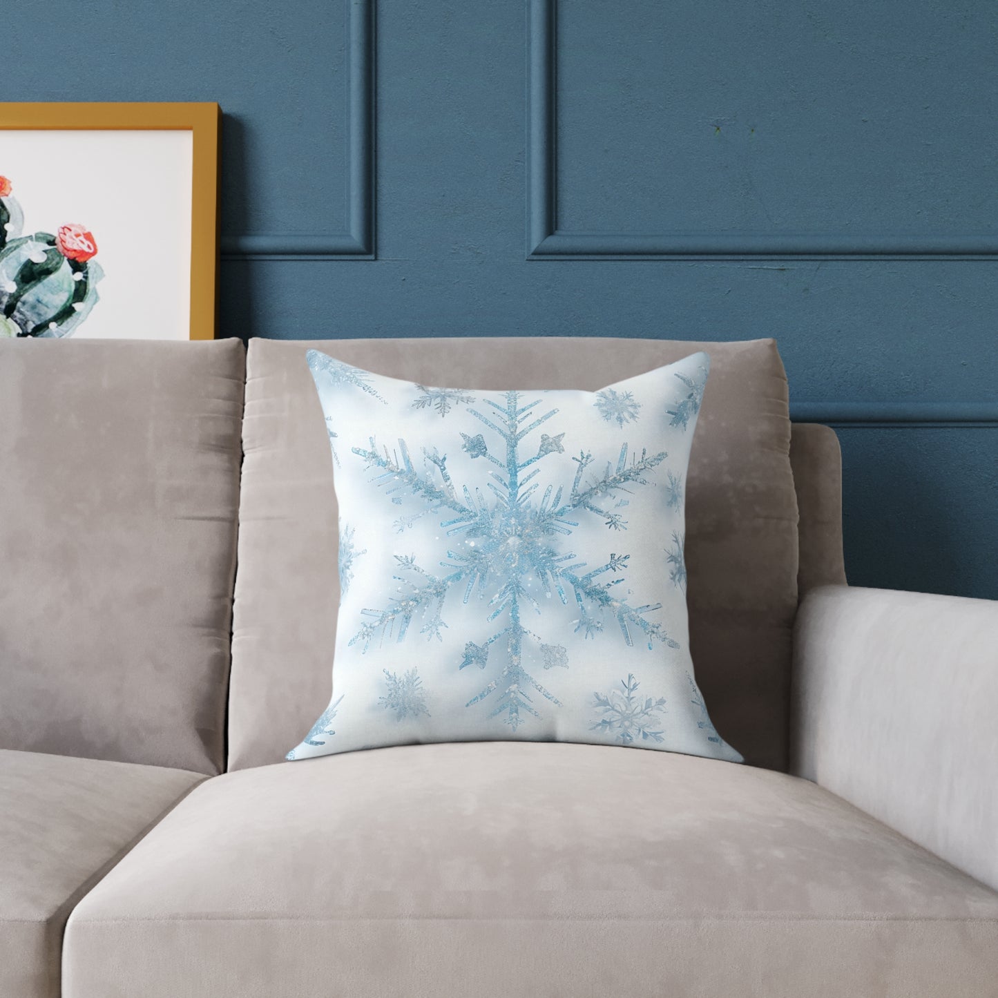 Snowflake Square Poly Canvas Pillow | Cozy Winter Decor, Holiday Gift, Home Accent, Relaxation Decor, Seasonal Cushion