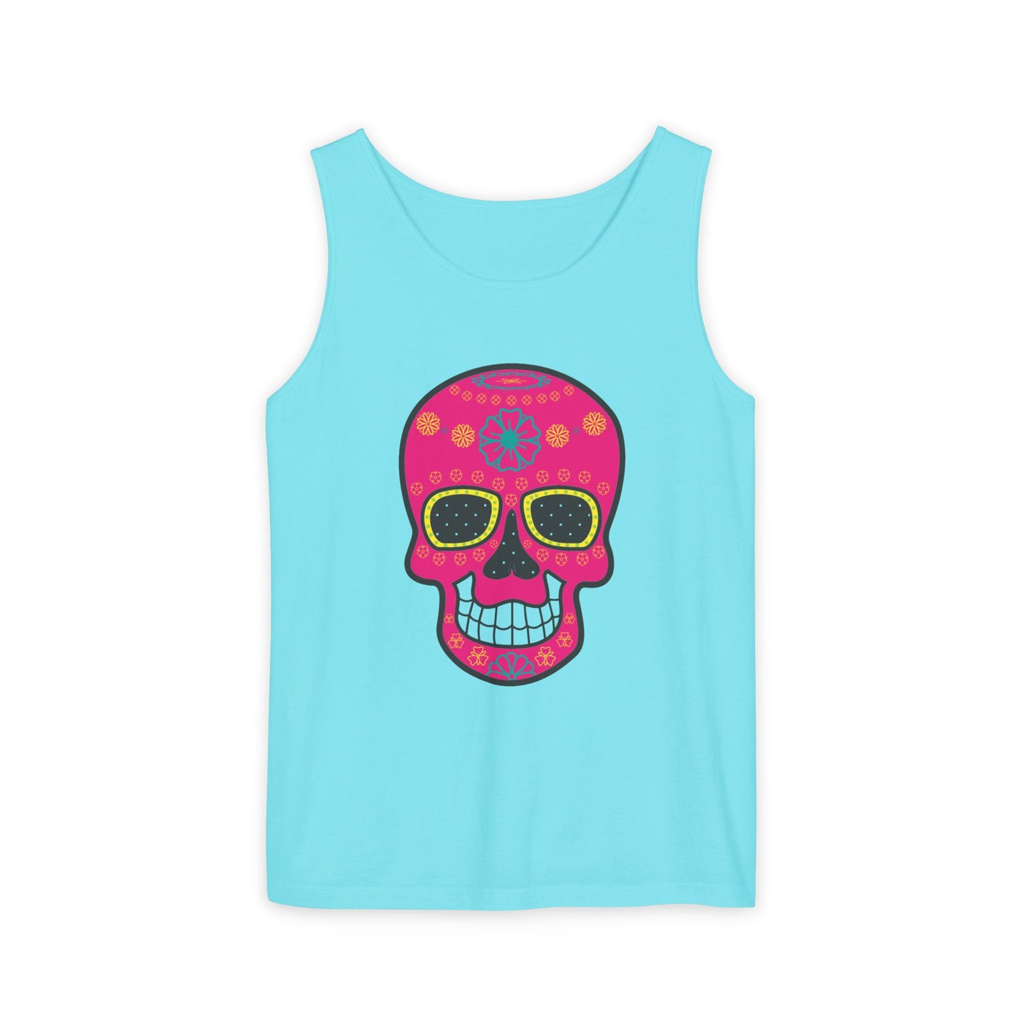 Colorful Dia de los Muertos Skull Tank Top, Unisex Summer Tee, Festival Wear