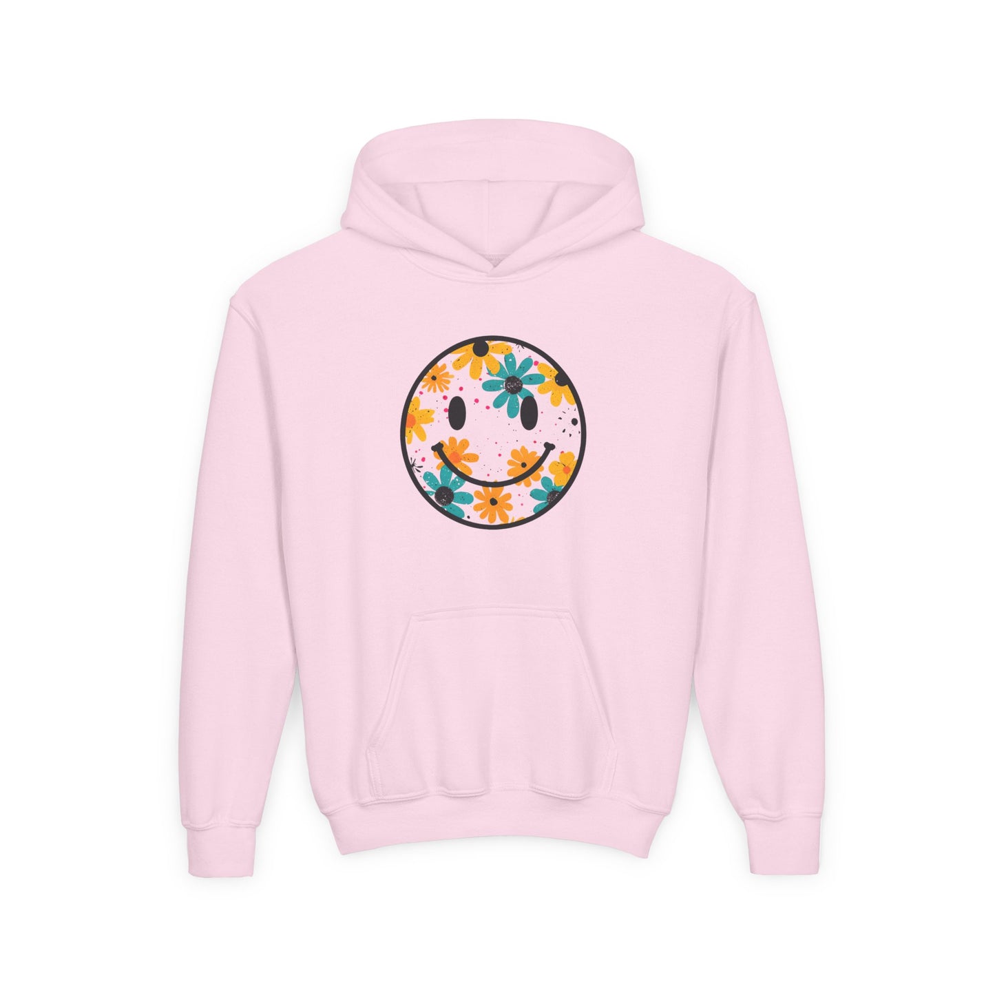 Youth Floral Hoodie – Orange & Teal Flower Circle Design