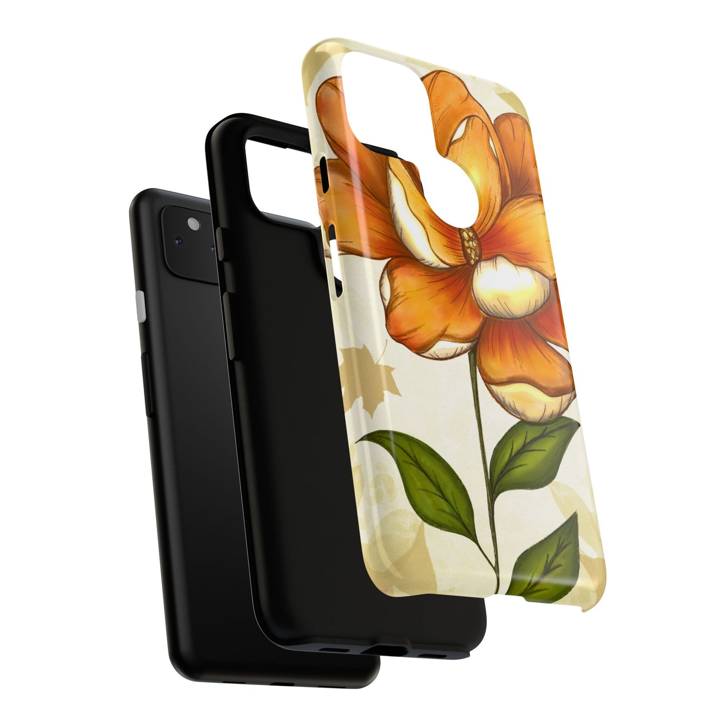 Floral Phone Case with Orange Flower Design, Tough Phone Cover, Floral Gift, Stylish Tech Accessory, Nature Lovers, Spring Vibes