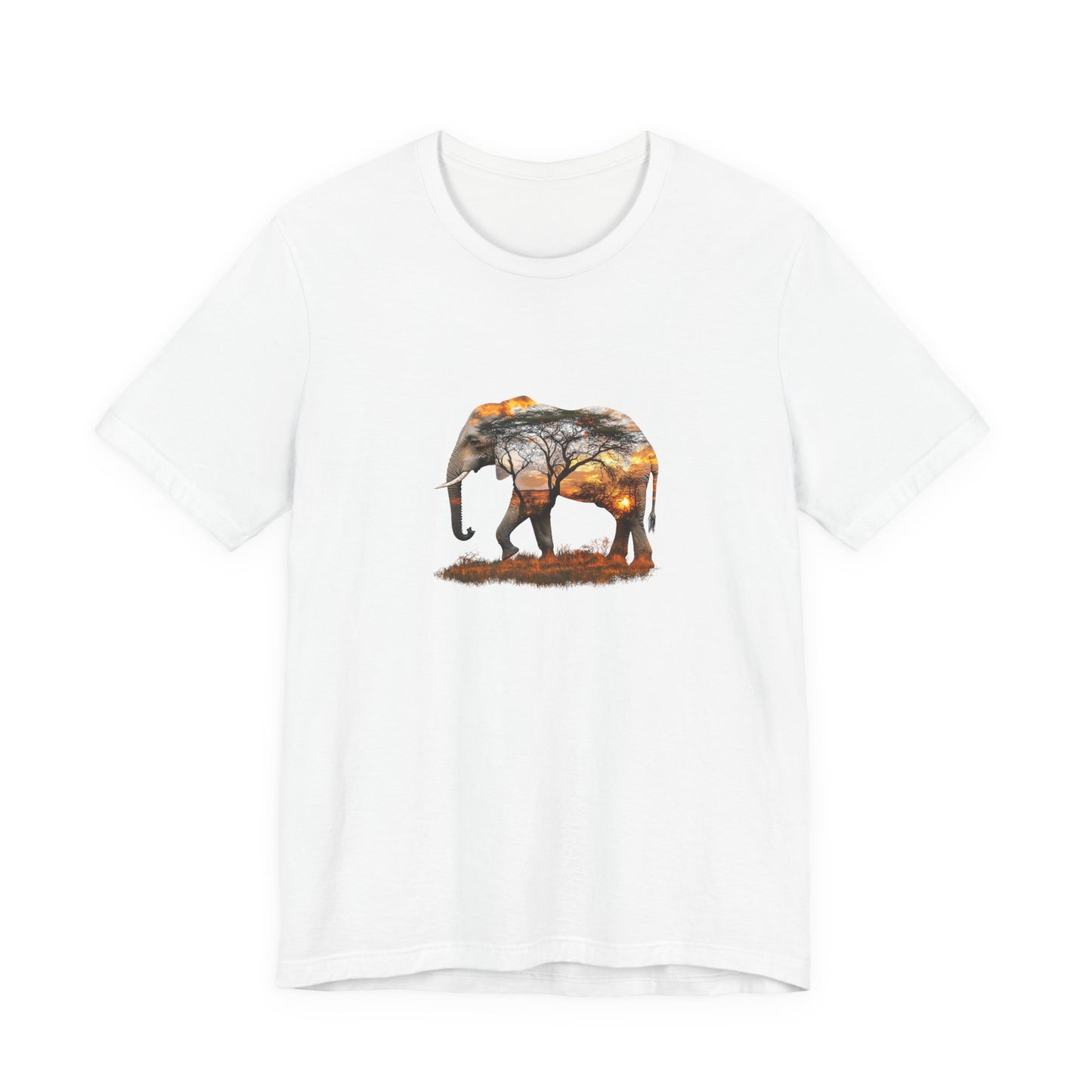 Elephant Sunset Unisex Jersey Tee, Nature Lover Shirt, Animal Print T-Shirt, Gift for Wildlife Enthusiasts, Eco-Friendly Fashion